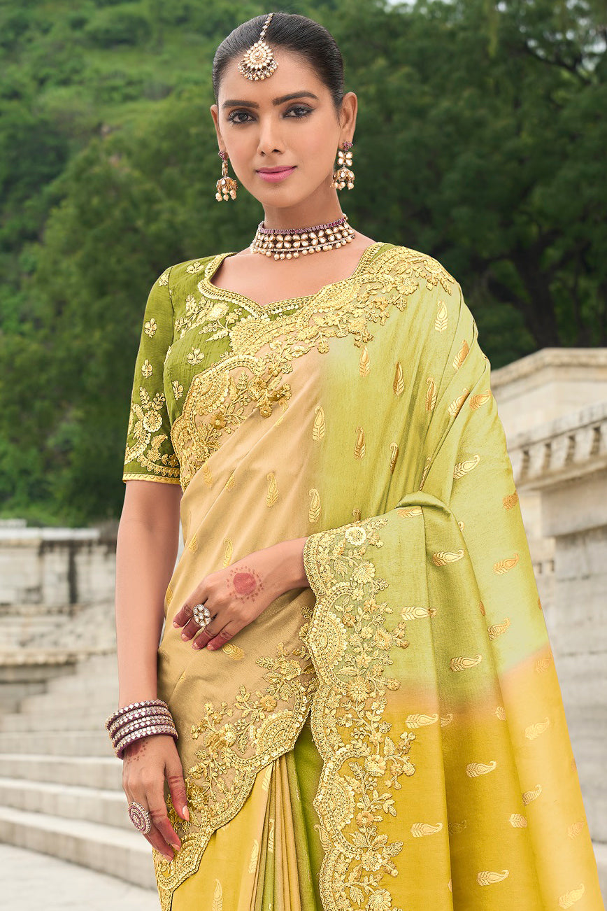 2-Tone Green Banarasi Saree-ZB134496_2_SareeButa.com