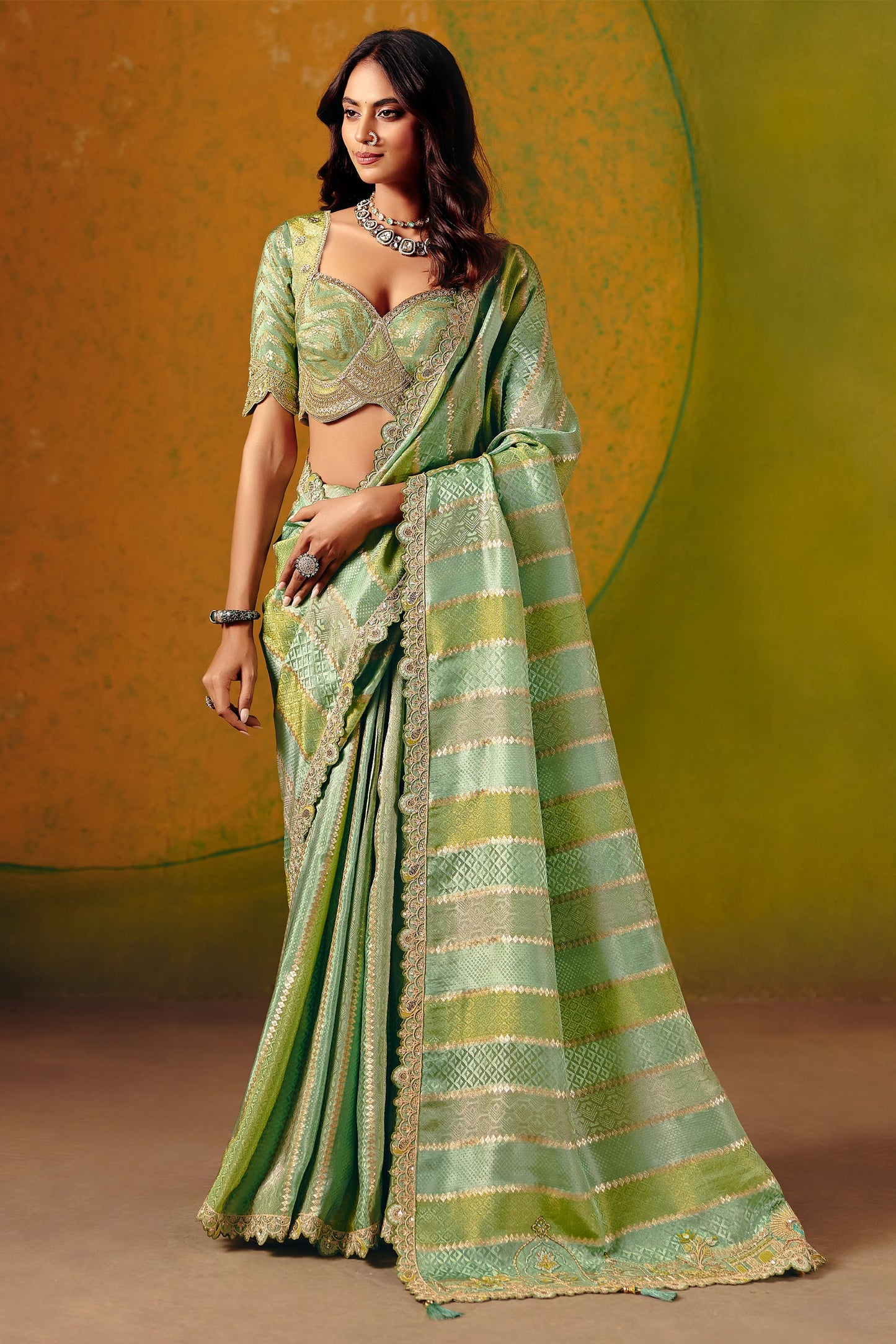 2-Tone Green Embroidered Jacquard Silk Saree-SAR12089_1_SareeButa.com