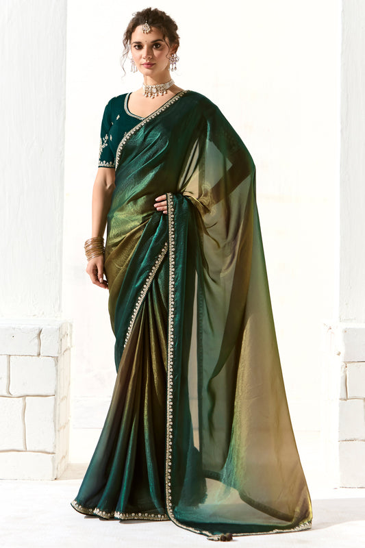 2-Tone Green Embroidered Organza Tissue Saree-ZB134754_1_SareeButa.com