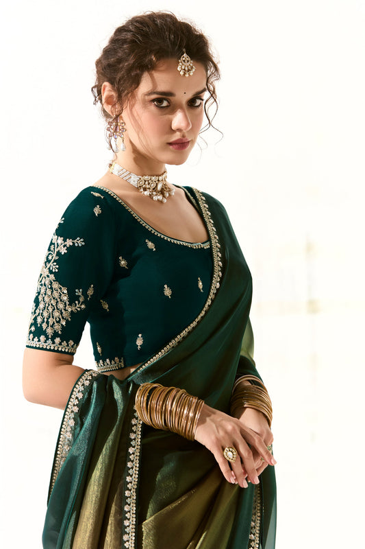 2-Tone Green Embroidered Organza Tissue Saree-ZB134754_2_SareeButa.com