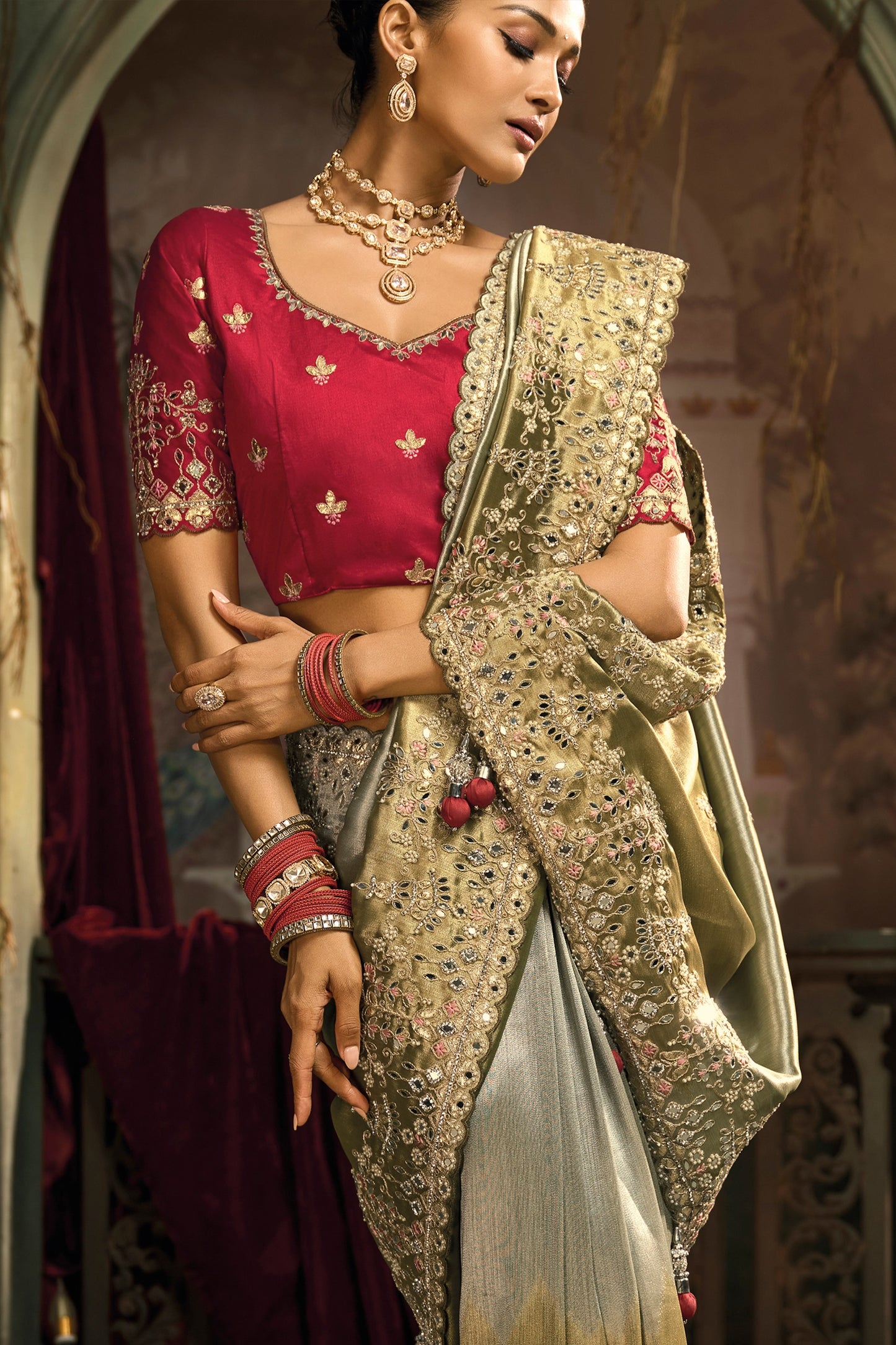2-Tone Green Embroidered Silk Saree-SAR12042_3_SareeButa.com
