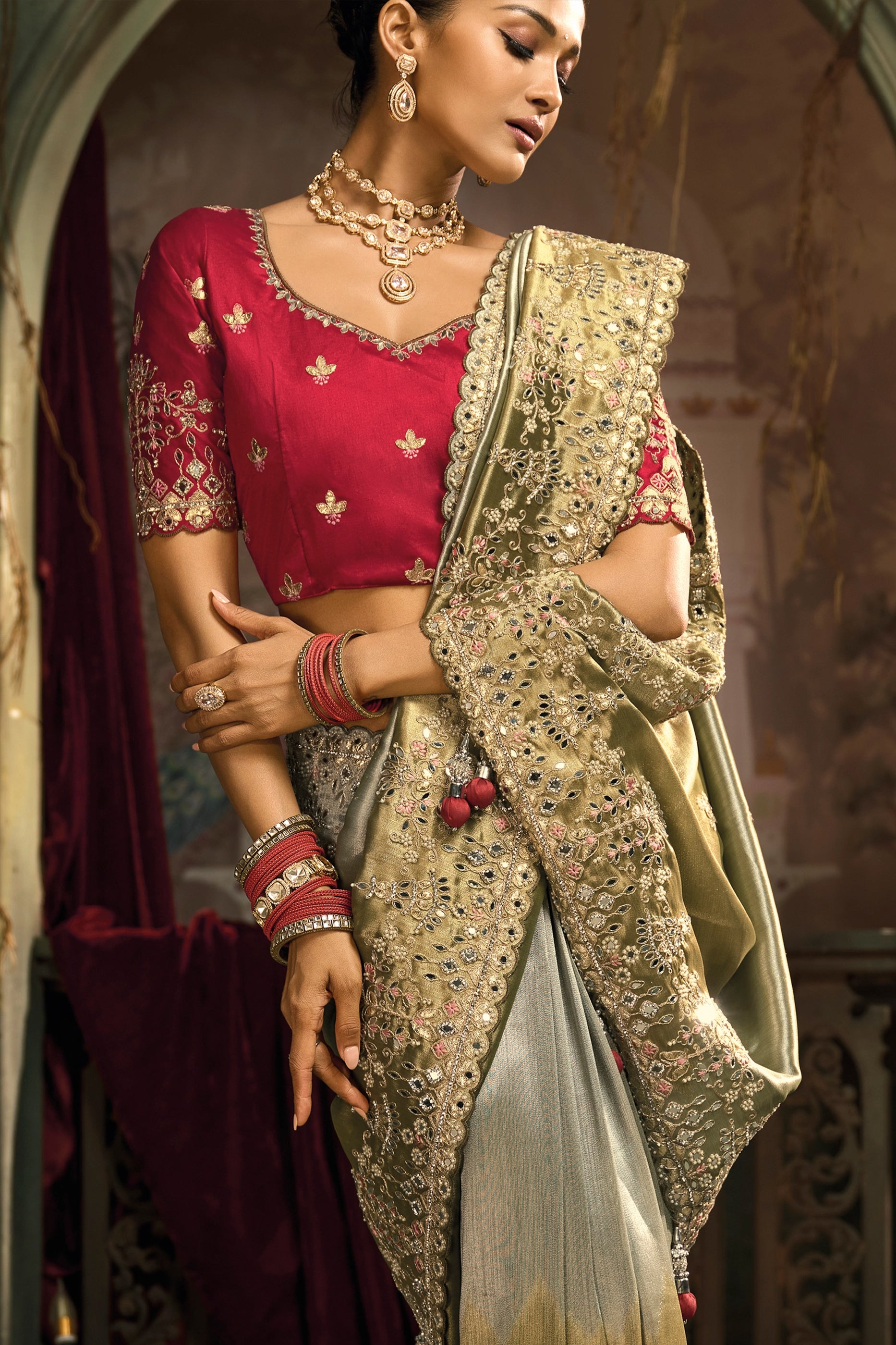 2-Tone Green Embroidered Silk Saree-SAR12042_3_SareeButa.com