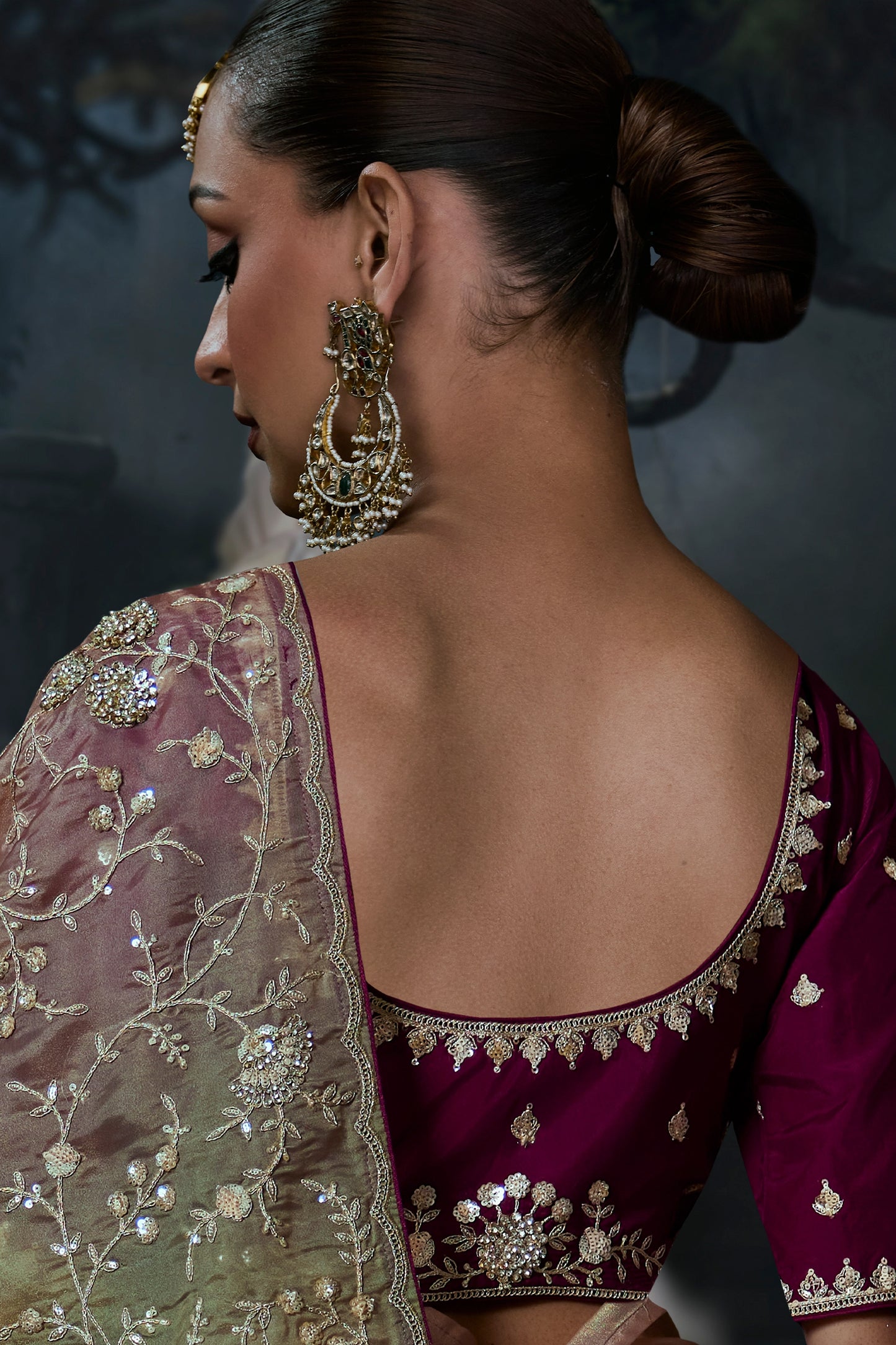 2-Tone Green Embroidered Tissue Organza Saree-SAR13109_3_SareeButa.com