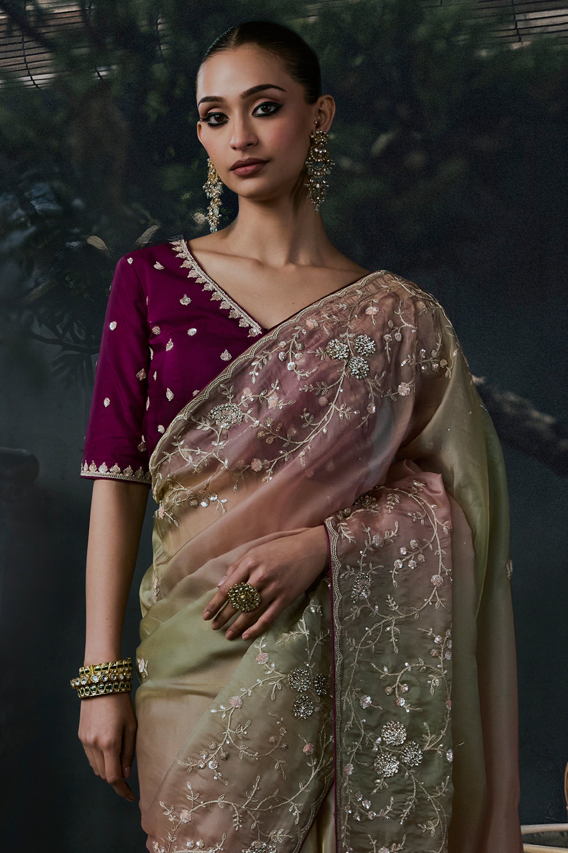 2-Tone Green Embroidered Tissue Organza Saree-SAR13109_5_SareeButa.com