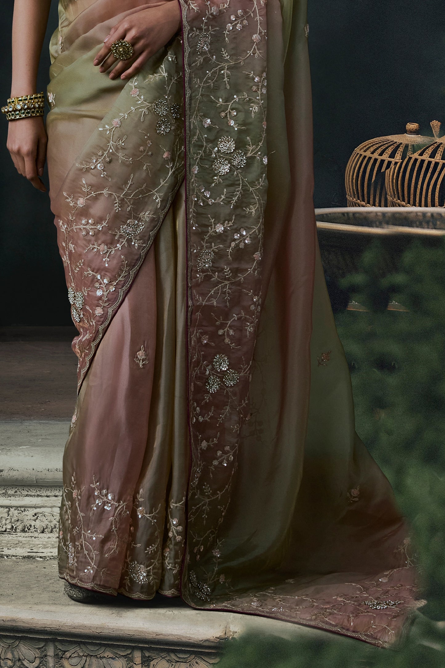 2-Tone Green Embroidered Tissue Organza Saree-SAR13109_6_SareeButa.com
