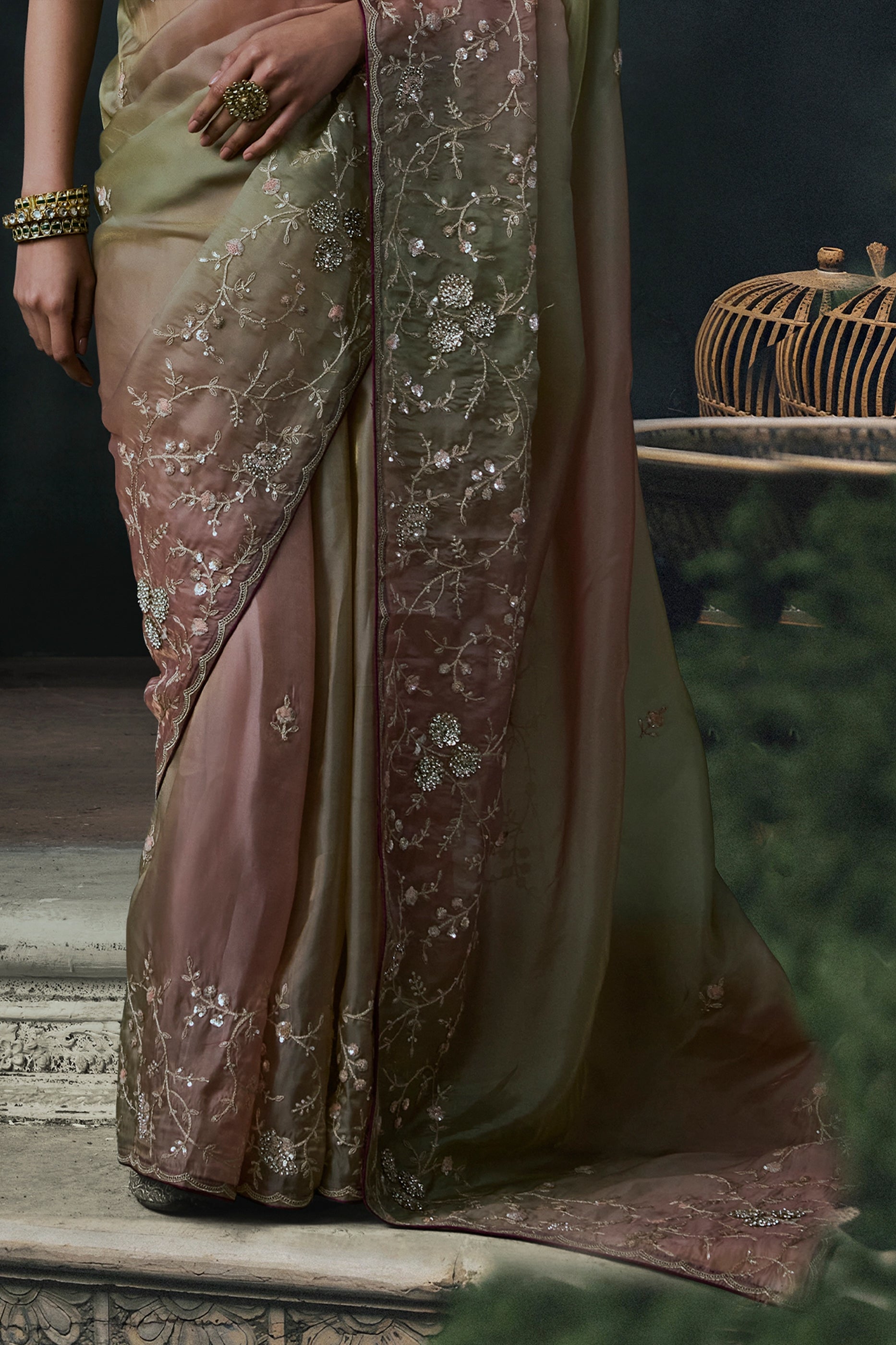2-Tone Green Embroidered Tissue Organza Saree-SAR13109_6_SareeButa.com
