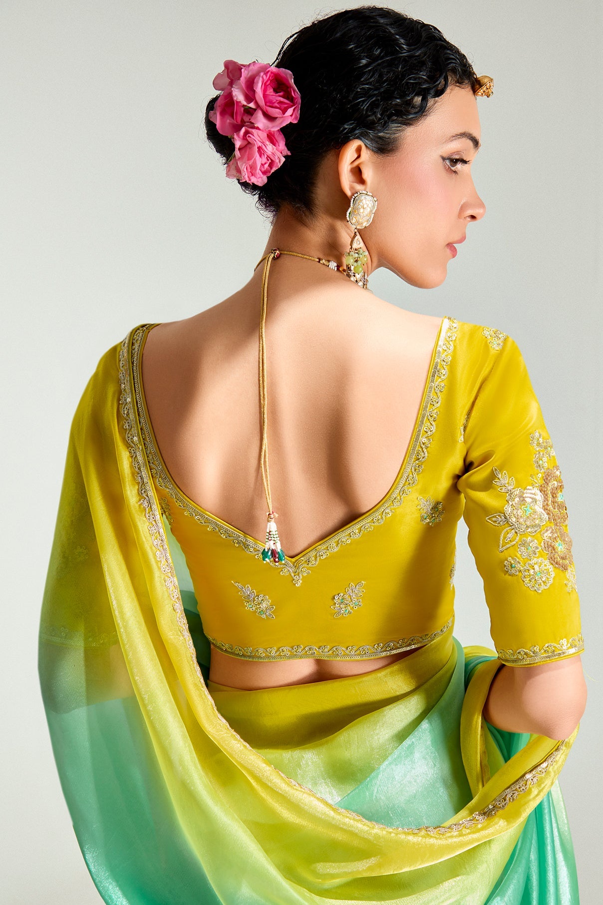 2-Tone Green Organza Tissue Saree-ZB134891_3_SareeButa.com
