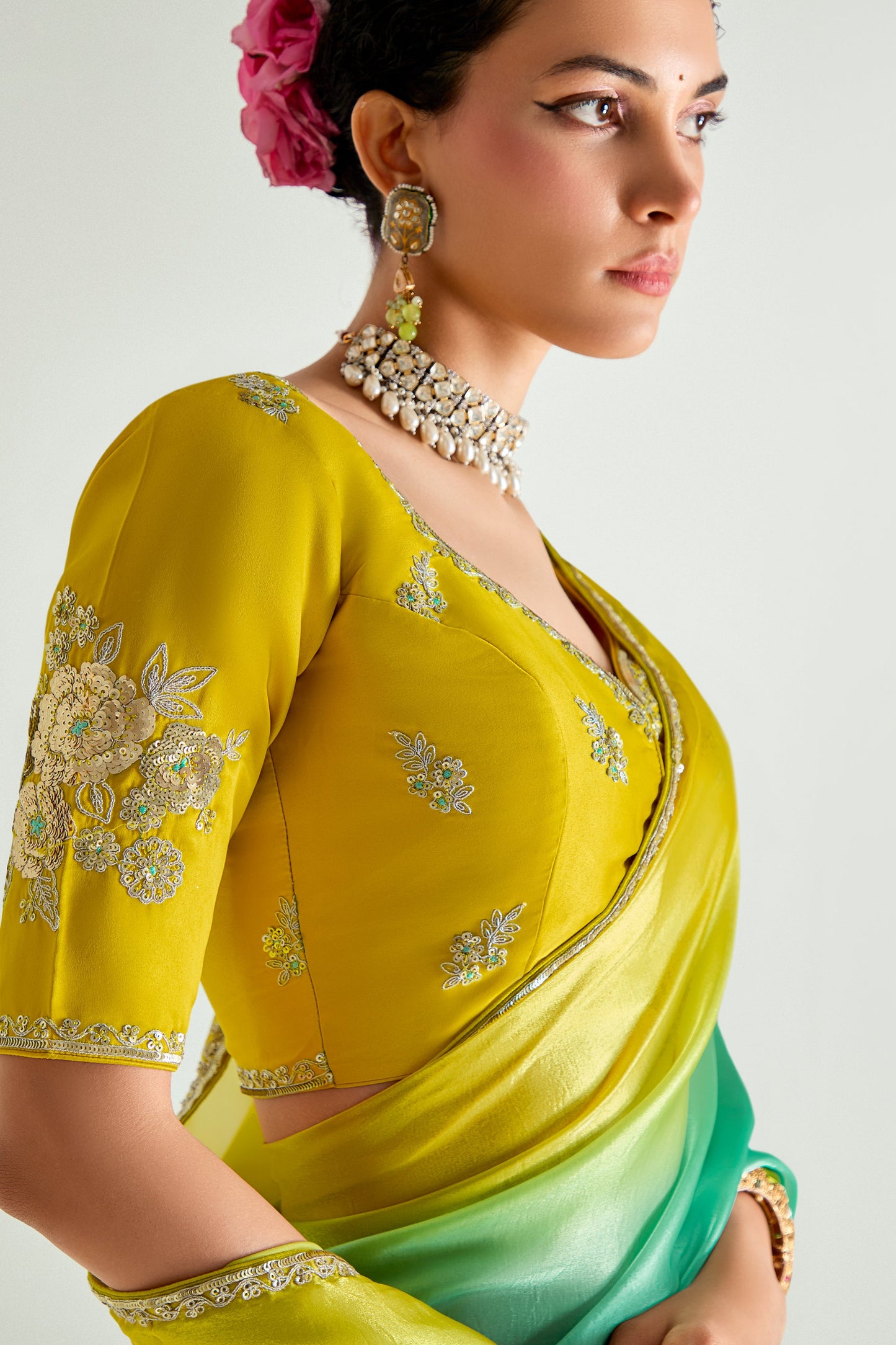 2-Tone Green Organza Tissue Saree-ZB134891_4_SareeButa.com