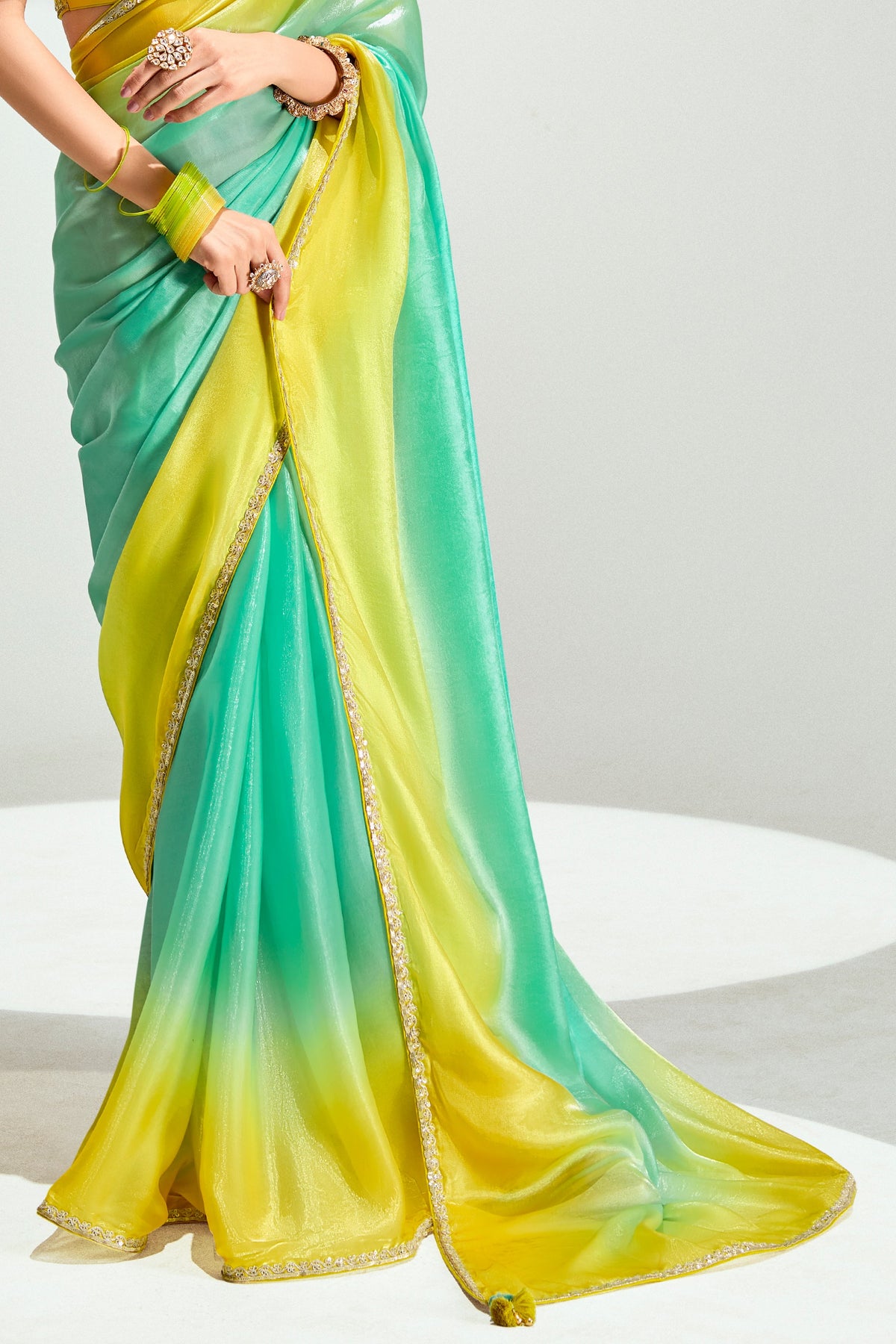 2-Tone Green Organza Tissue Saree-ZB134891_5_SareeButa.com