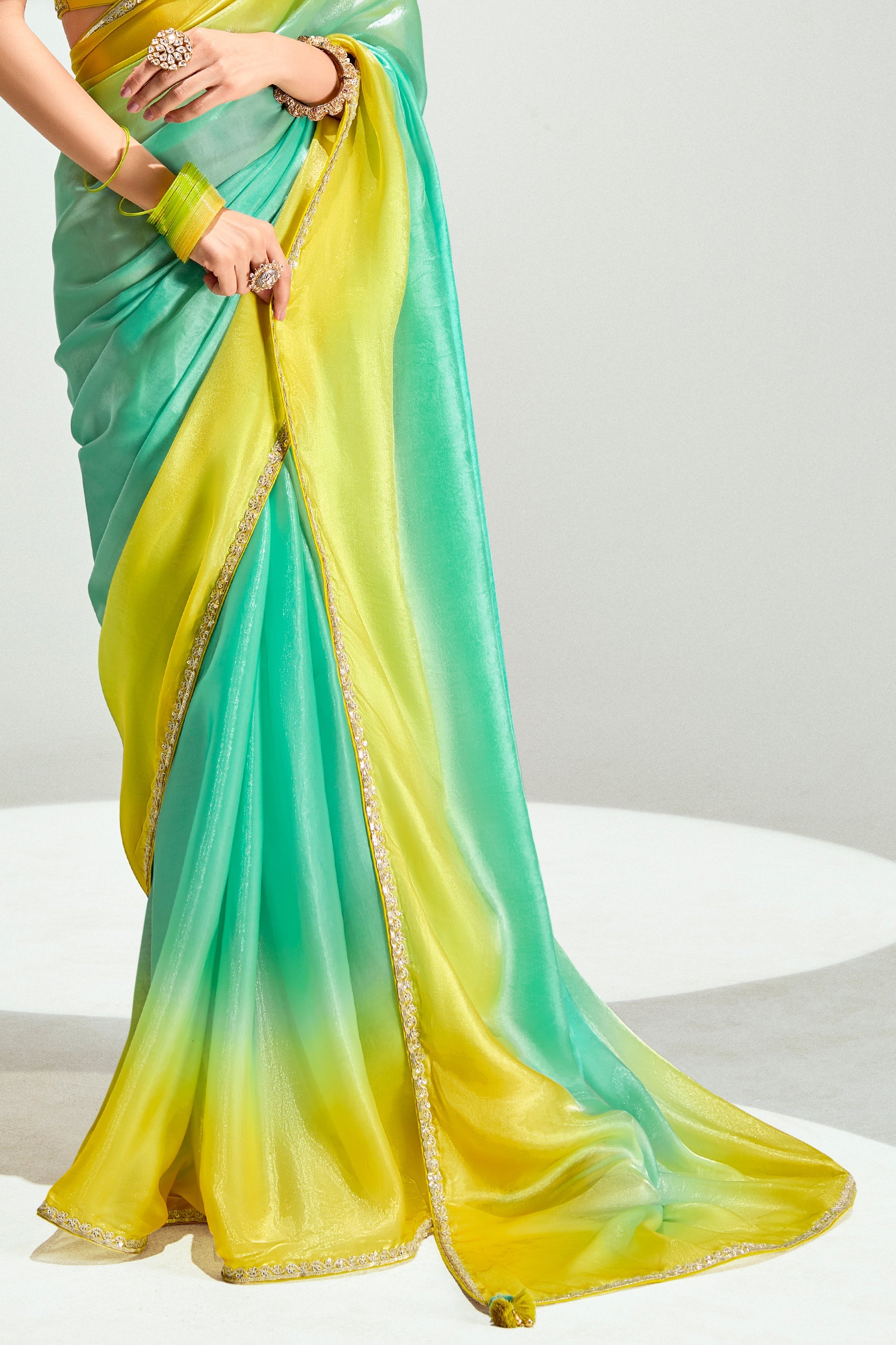 2-Tone Green Organza Tissue Saree-ZB134891_5_SareeButa.com