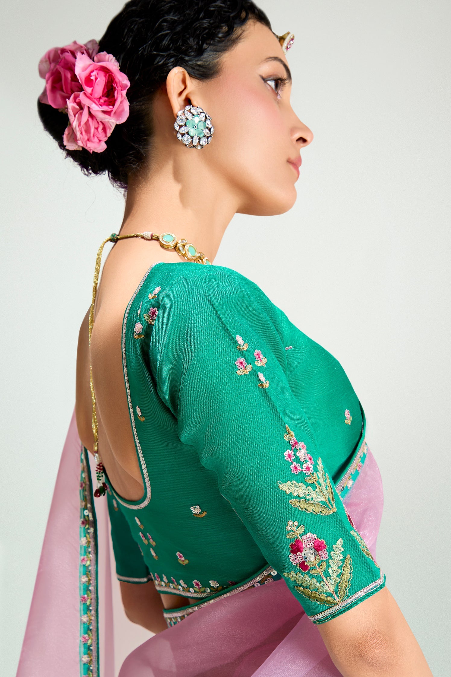 2-Tone Green Organza Tissue Saree-ZB134894_3_SareeButa.com