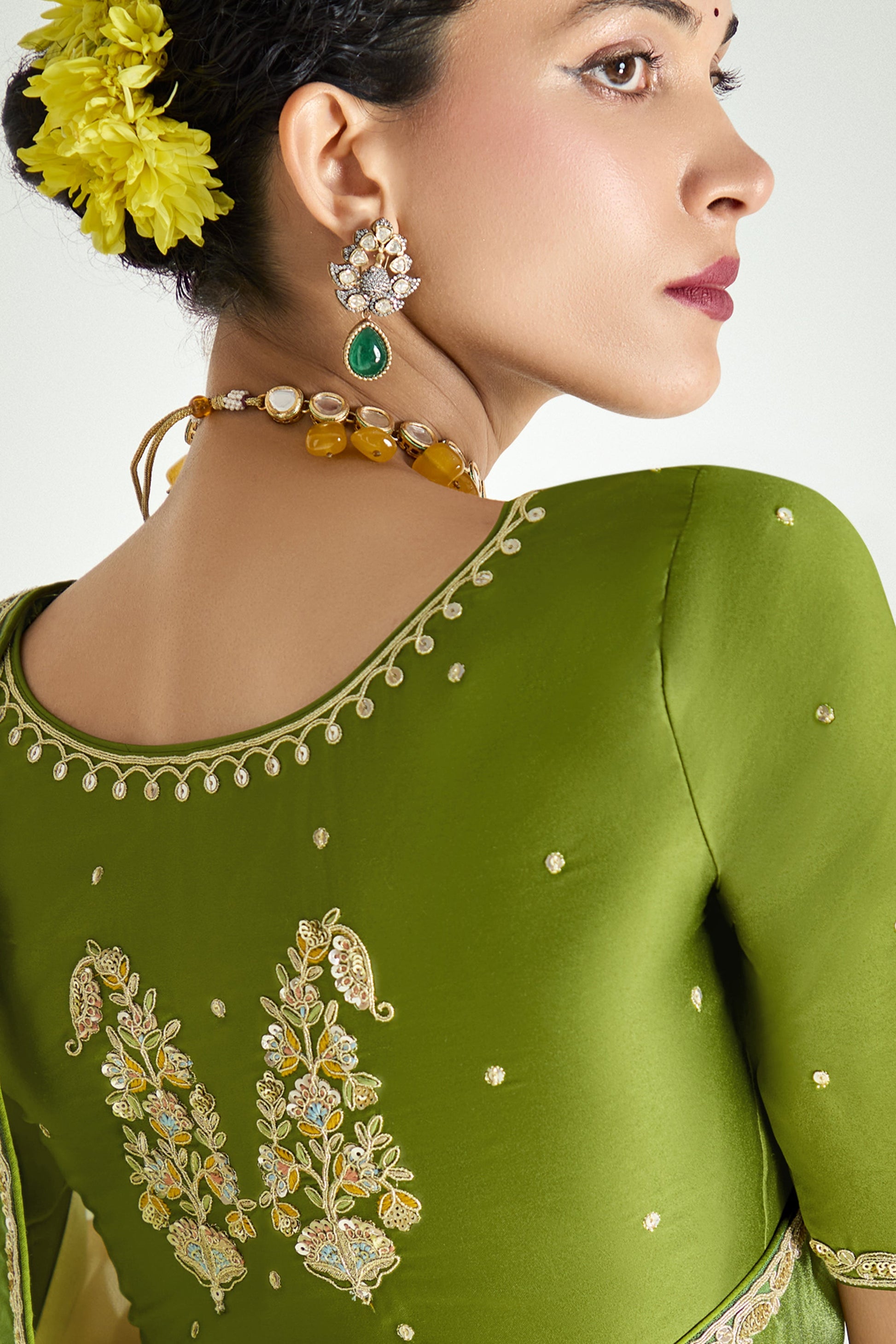 2-Tone Green Organza Tissue Saree-ZB134896_3_SareeButa.com