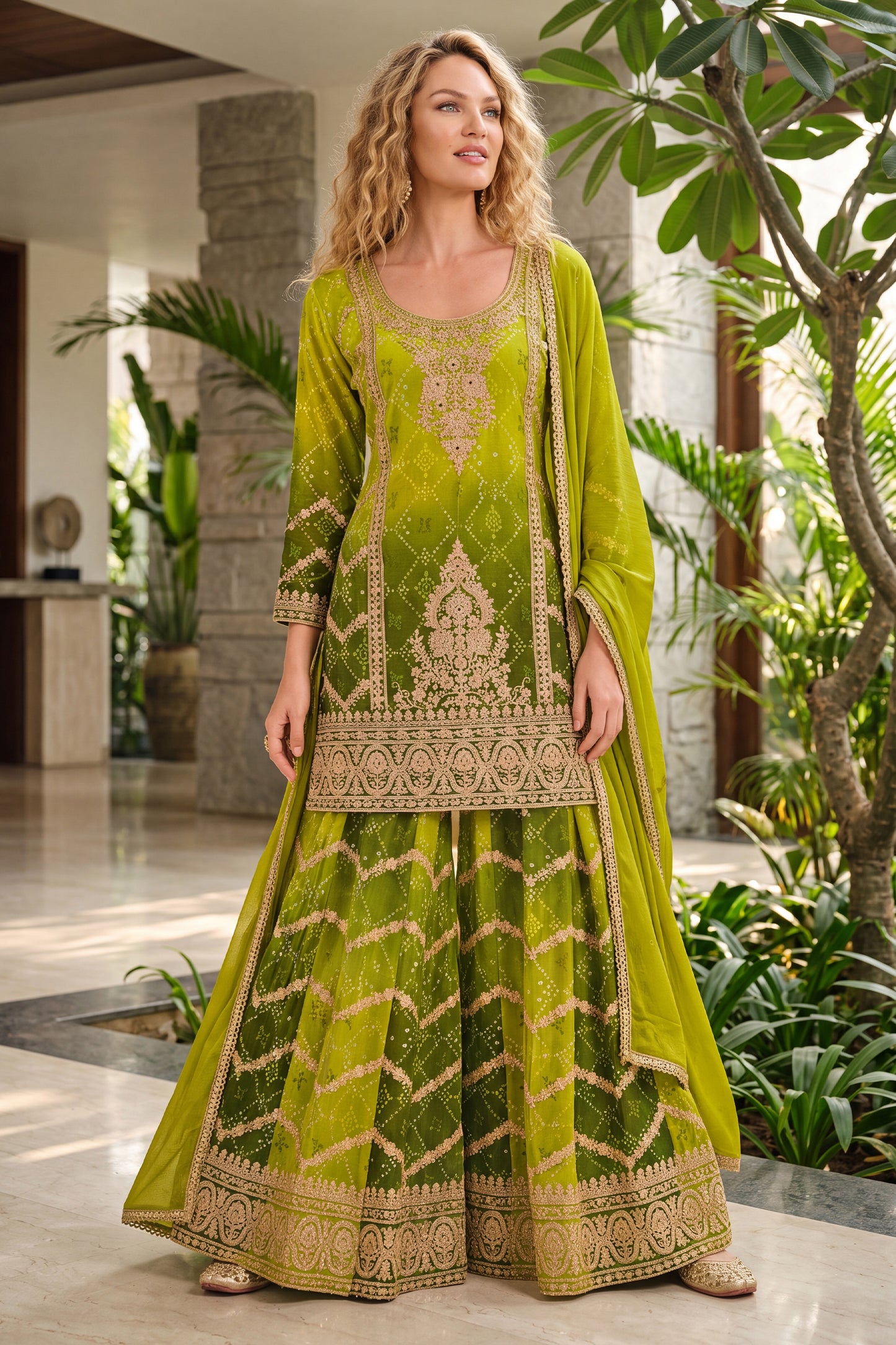 2-Tone Green Readymade Embroidered Chinon Suit-SAR12810_1_SareeButa.com