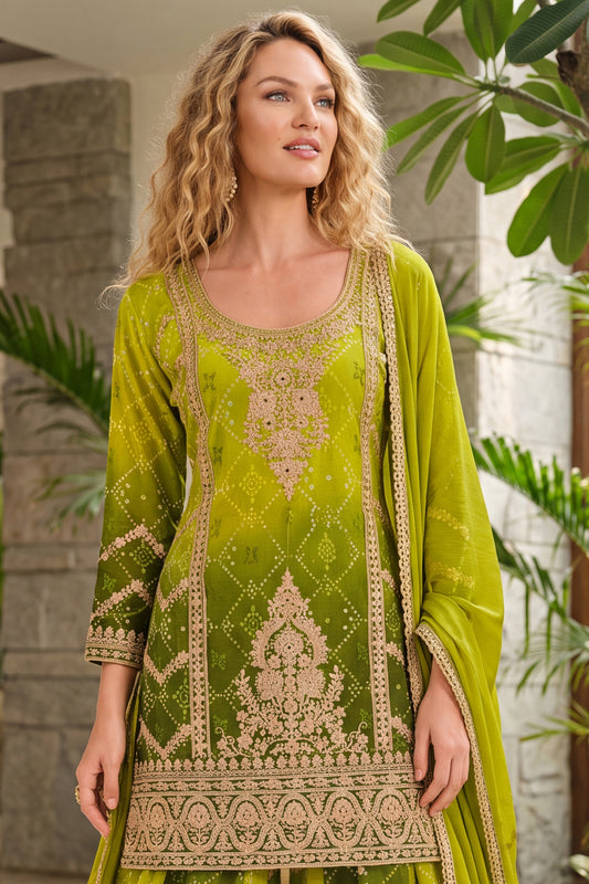2-Tone Green Readymade Embroidered Chinon Suit-SAR12810_2_SareeButa.com