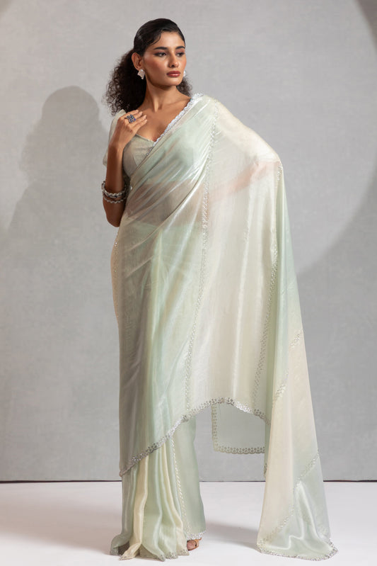 2-Tone Green Satin Silk Stone Work Saree-ZB134880_1_SareeButa.com