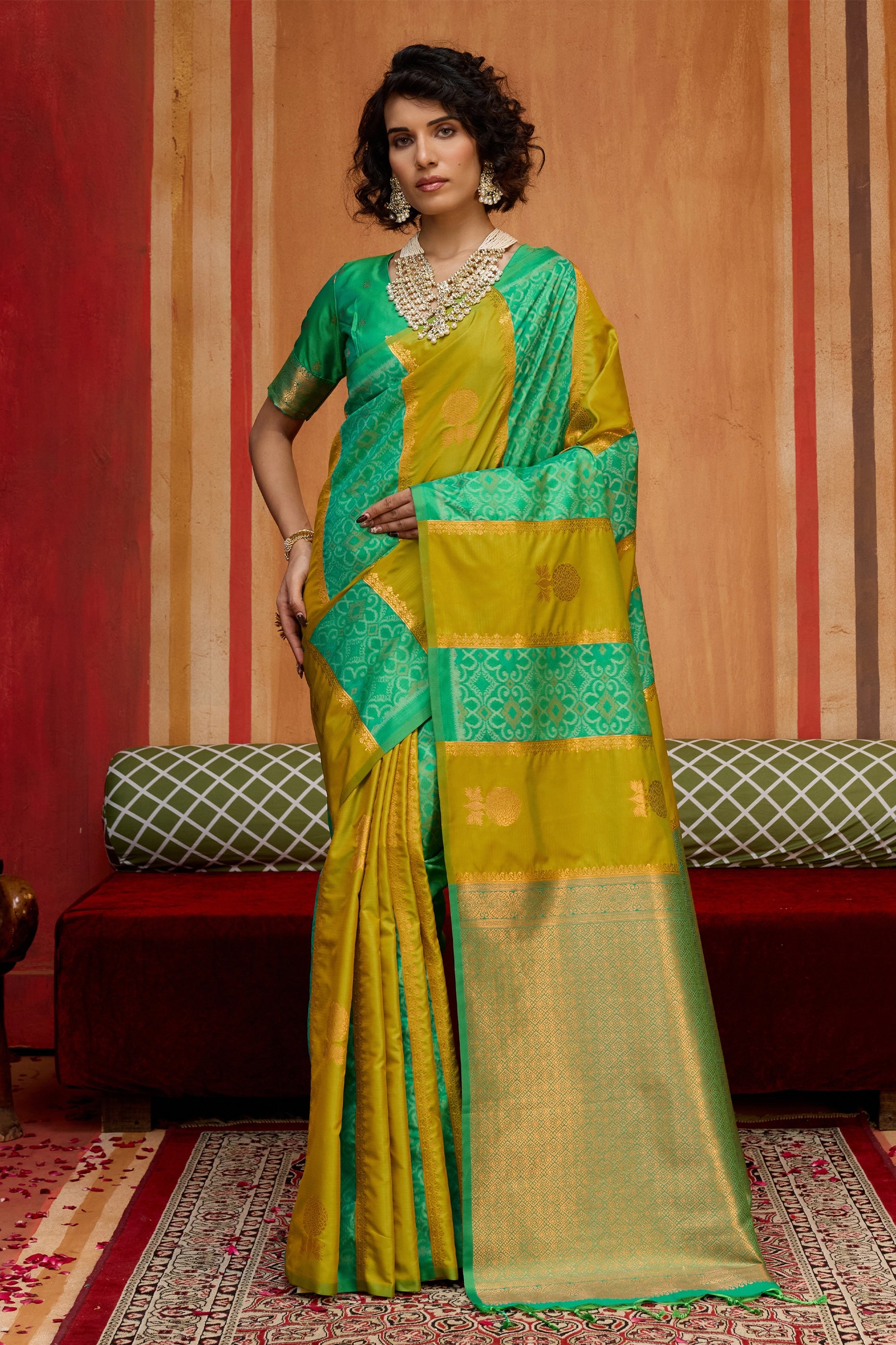 2-Tone Green Woven Silk Saree-SAR11918_1_SareeButa.com