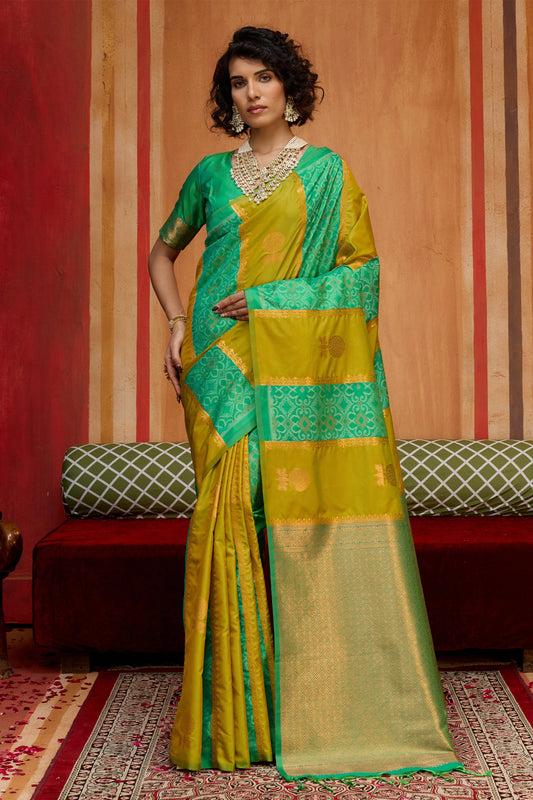 2-Tone Green Woven Silk Saree-SAR11918_1_SareeButa.com