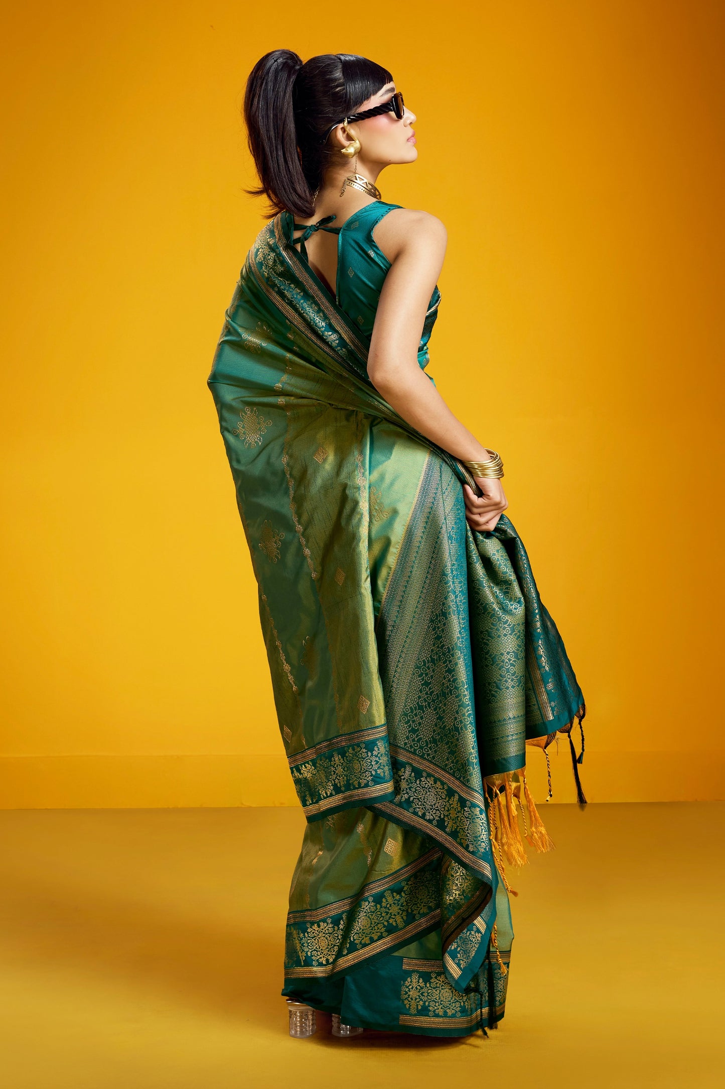 2-Tone Green Woven Silk Saree-SAR12366_3_SareeButa.com