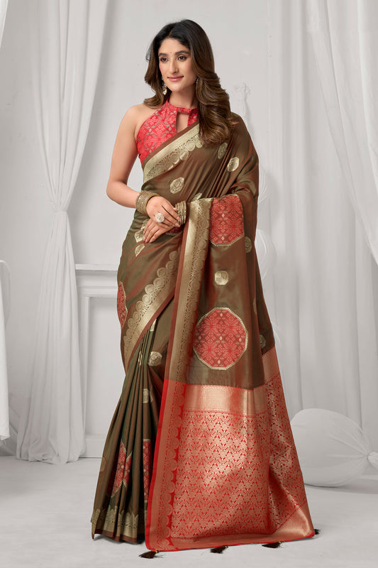 2-Tone Green Woven Silk Saree-SAR12677_1_SareeButa.com