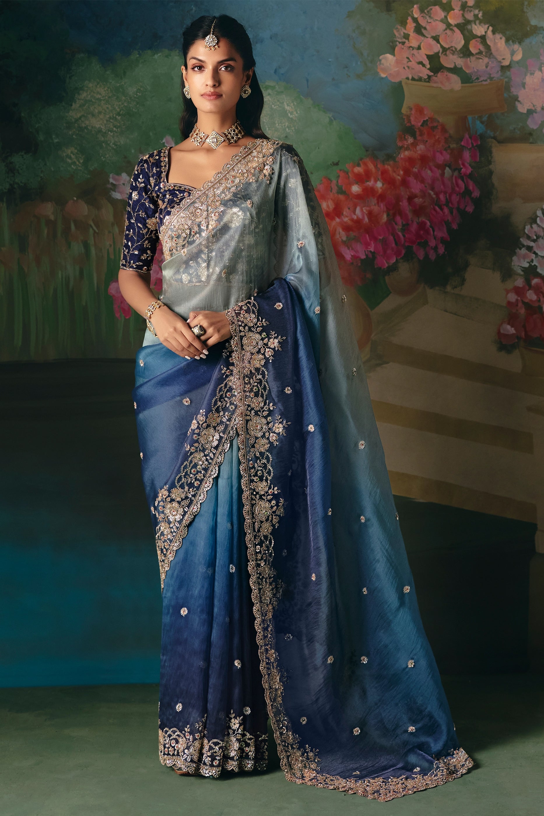 2-Tone Grey Embroidered Organza Saree-SAR12021_1_SareeButa.com