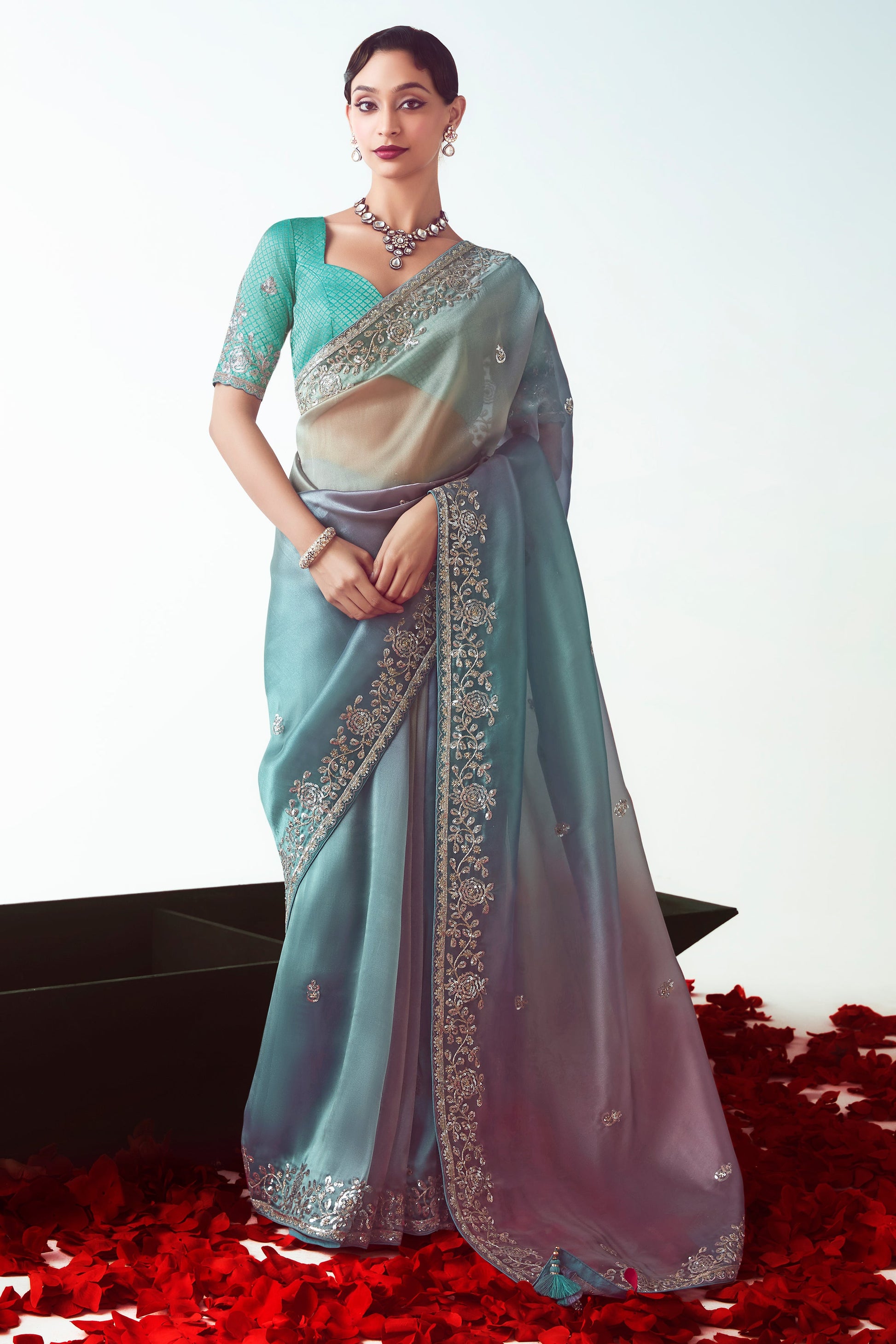 2-Tone Grey Embroidered Organza Saree-ZB134780_1_SareeButa.com