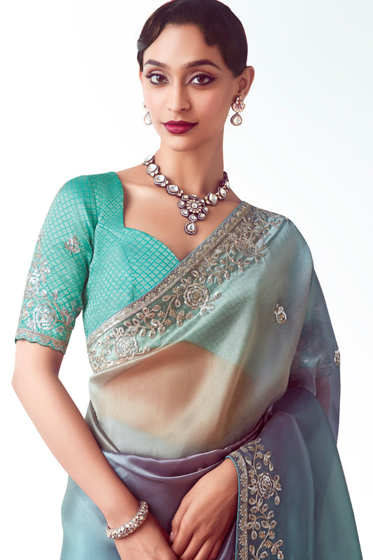 2-Tone Grey Embroidered Organza Saree-ZB134780_2_SareeButa.com