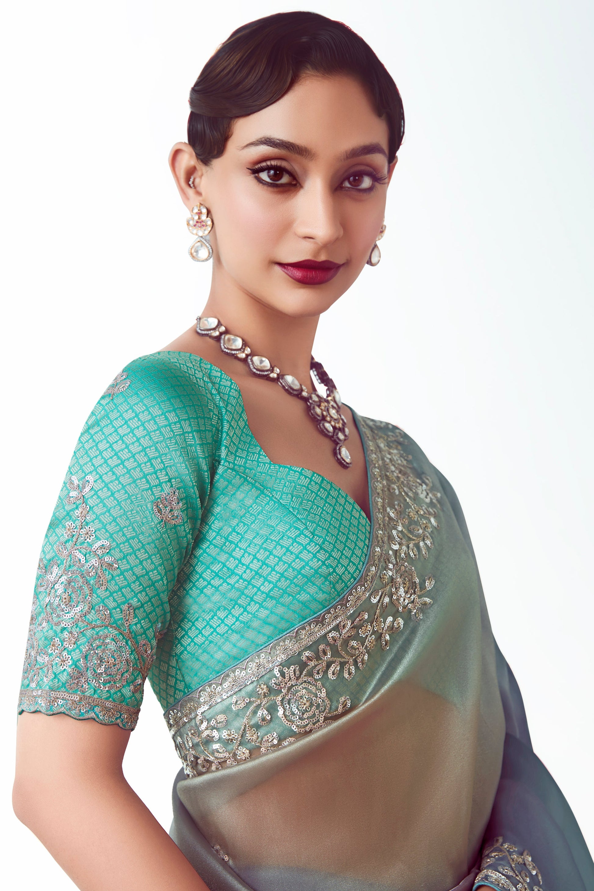 2-Tone Grey Embroidered Organza Saree-ZB134780_3_SareeButa.com