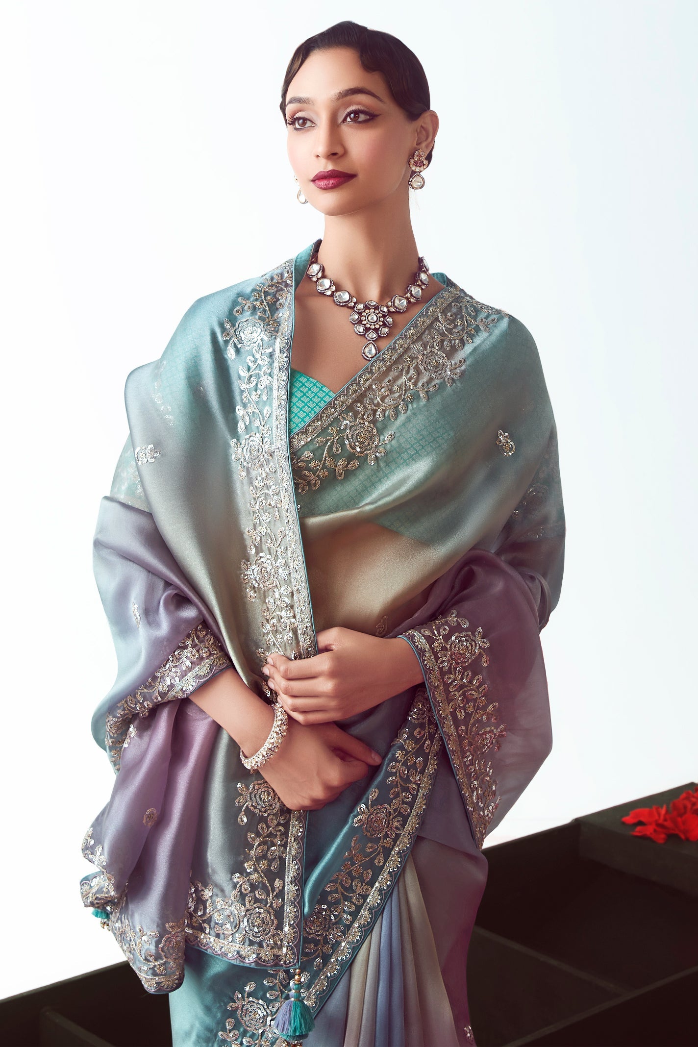 2-Tone Grey Embroidered Organza Saree-ZB134780_4_SareeButa.com