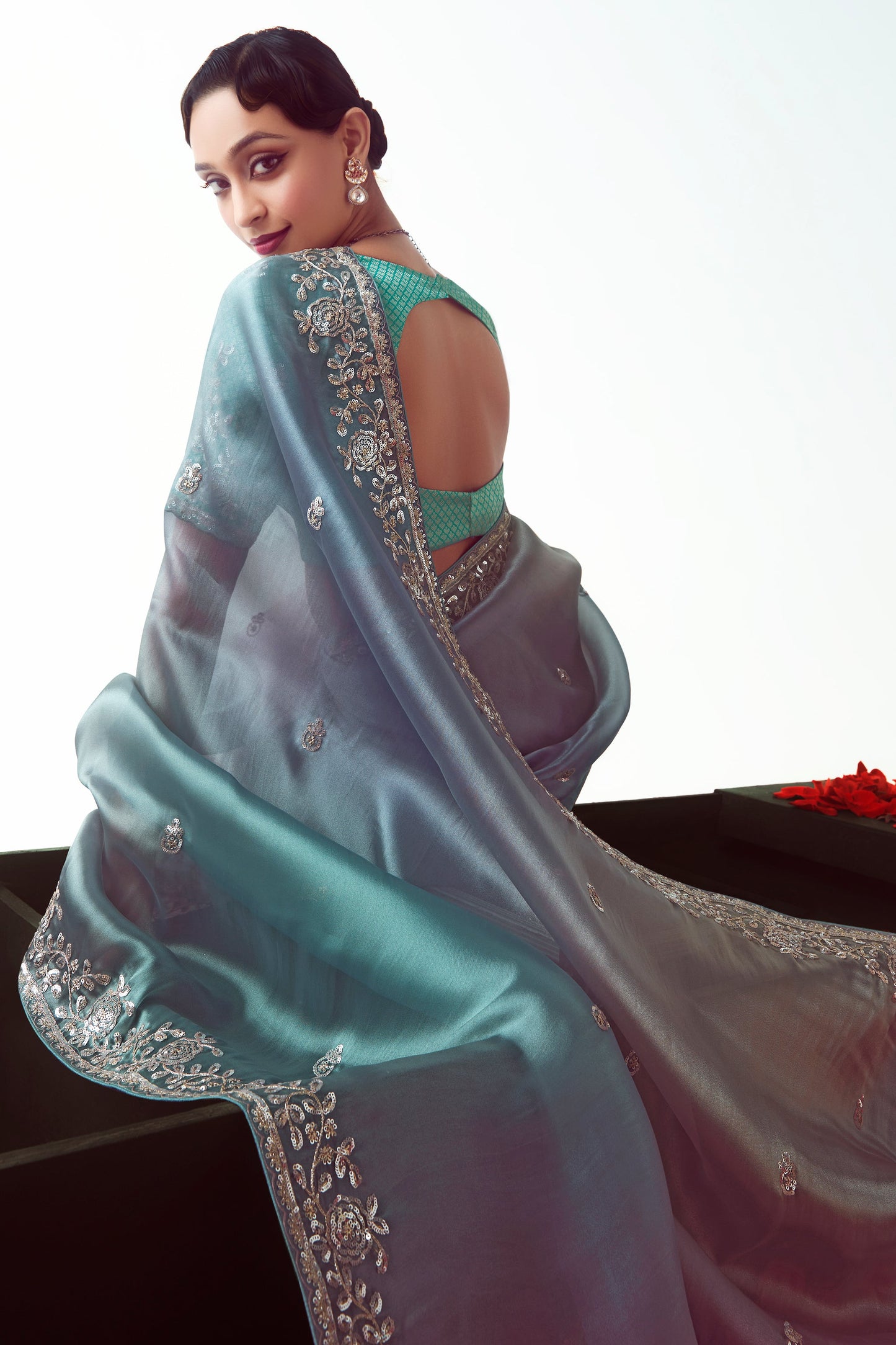 2-Tone Grey Embroidered Organza Saree-ZB134780_5_SareeButa.com