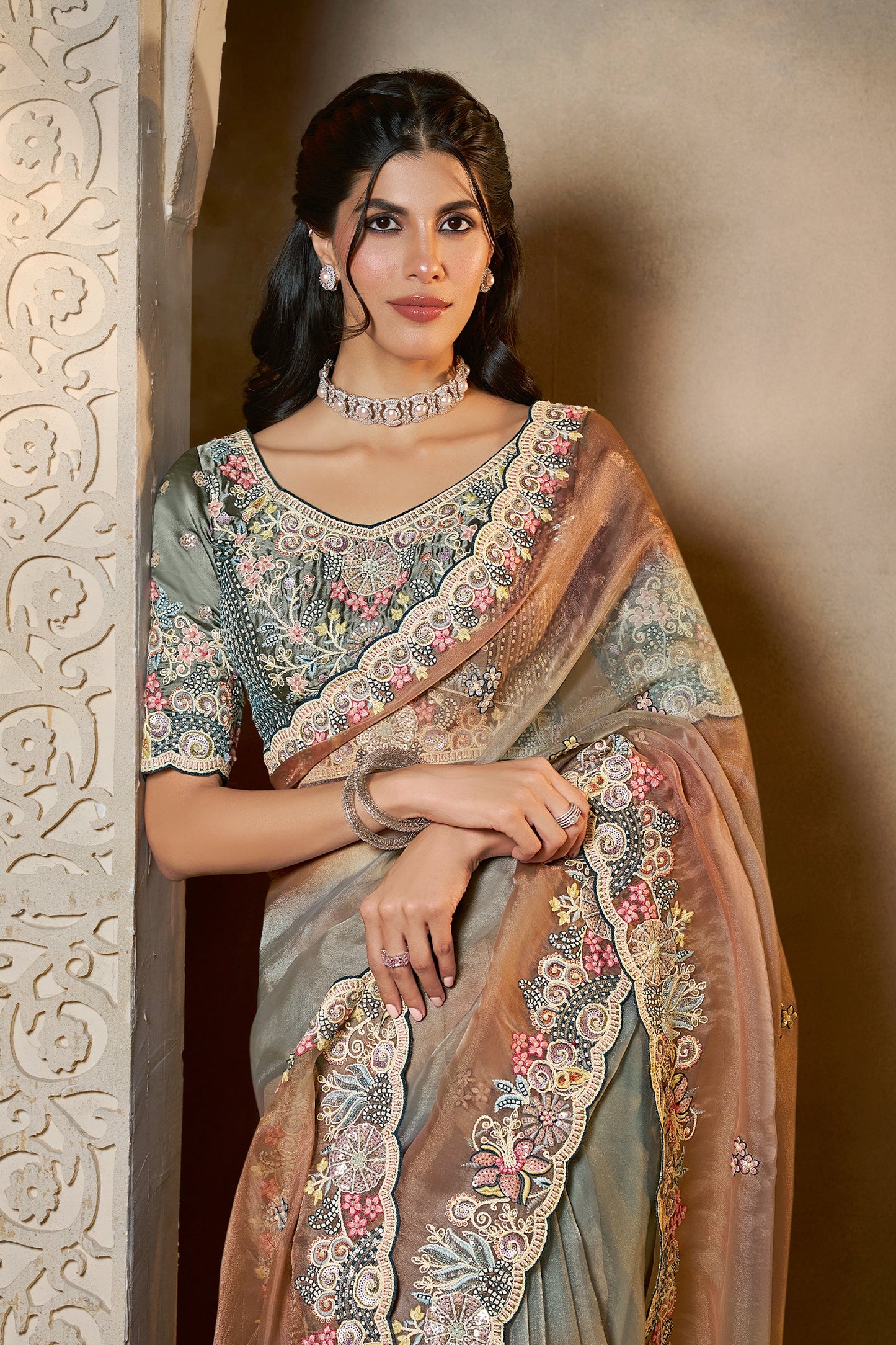 2-Tone Grey Embroidered Organza Satin Saree-SAR10878_2_SareeButa.com