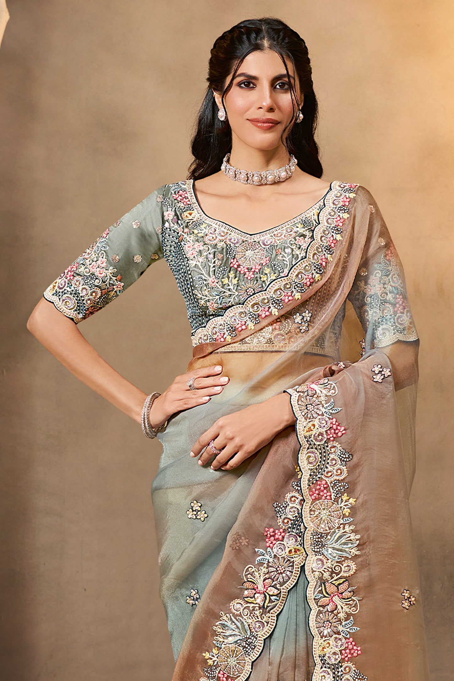 2-Tone Grey Embroidered Organza Satin Saree-SAR10878_3_SareeButa.com