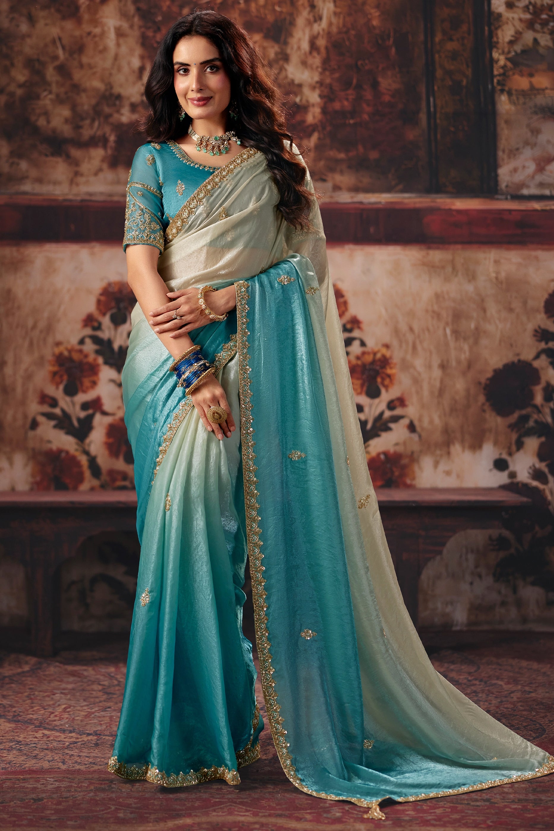 2-Tone Grey Embroidered Satin Saree-SAR13196_1_SareeButa.com