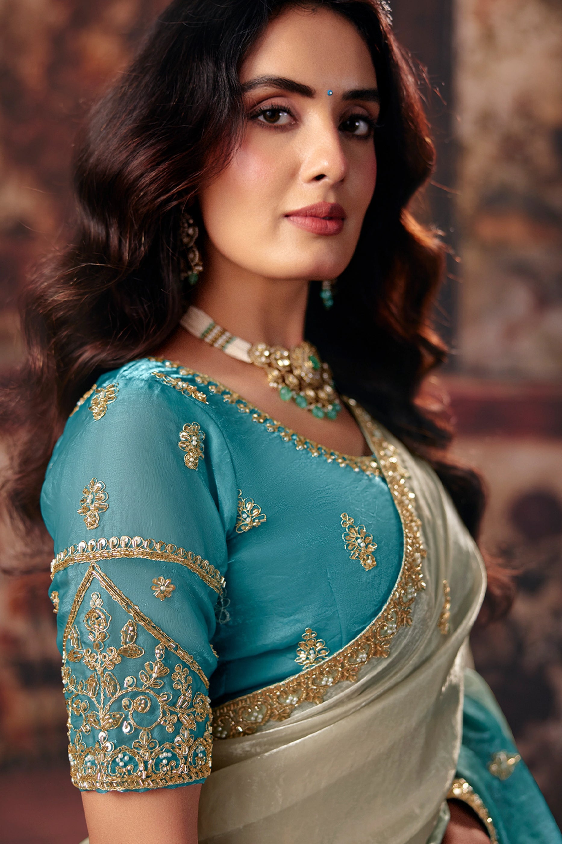 2-Tone Grey Embroidered Satin Saree-SAR13196_2_SareeButa.com