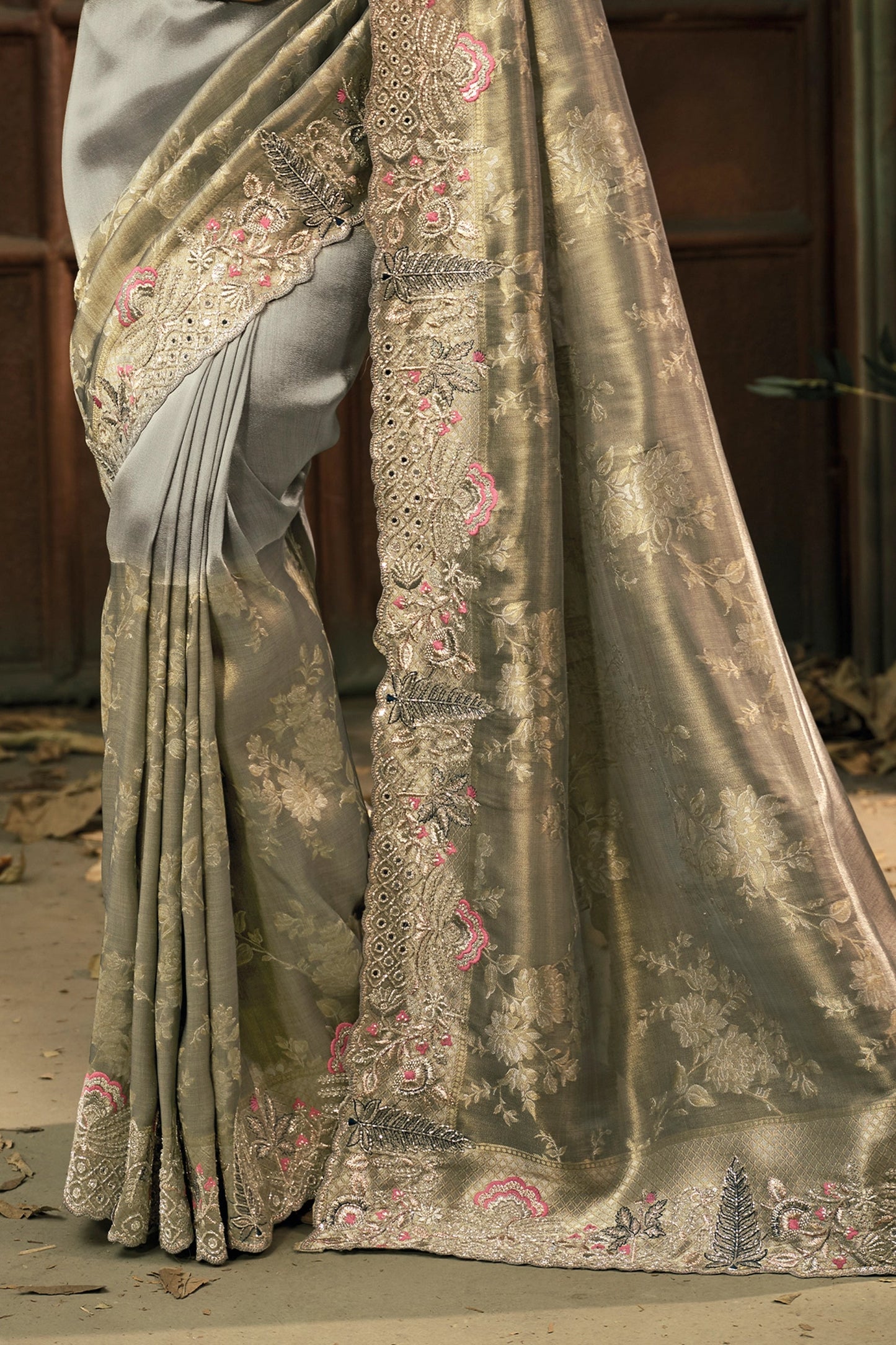 2-Tone Grey Heavy Work Woven Silk Saree-SAR11580_5_SareeButa.com