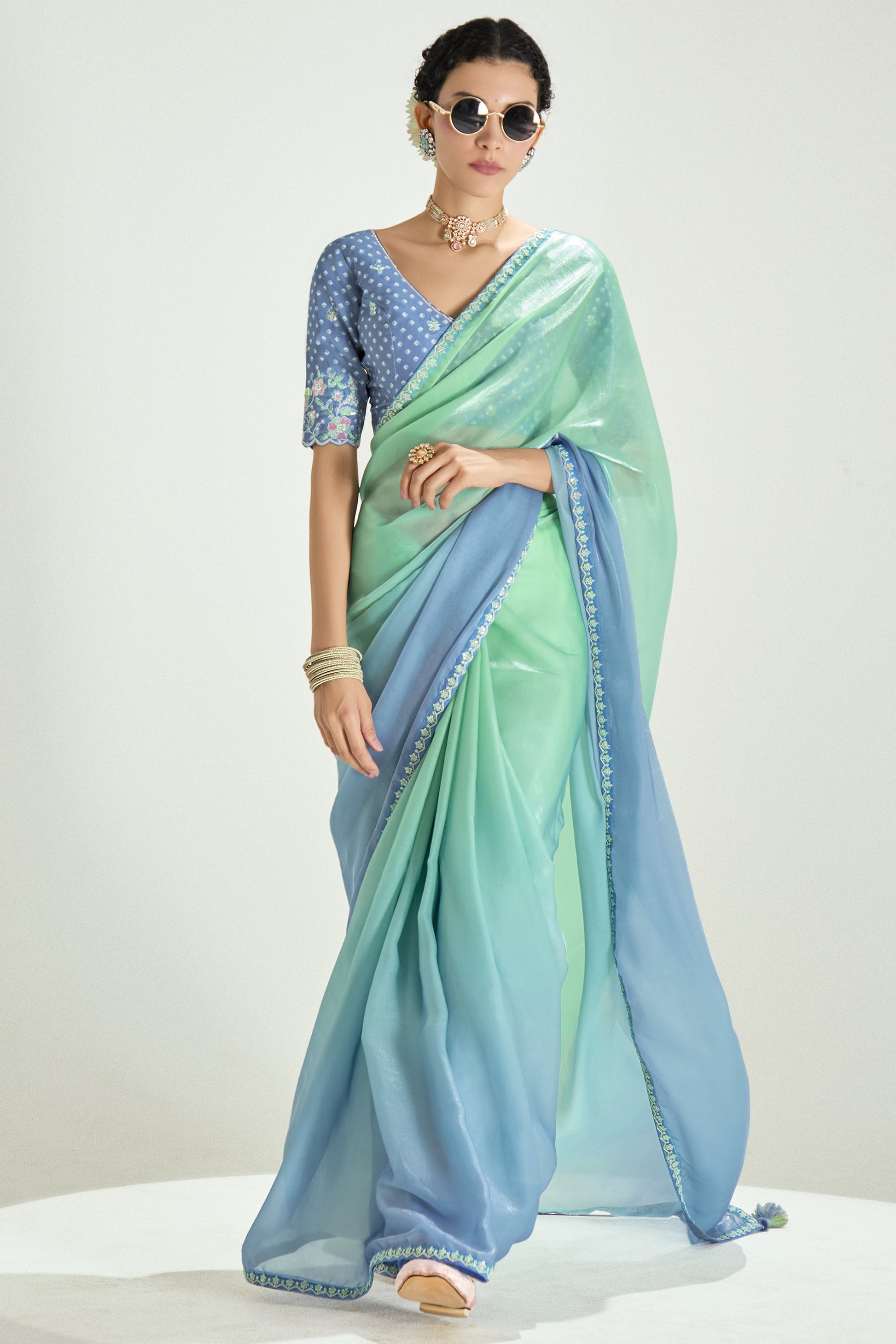 2-Tone Grey Organza Tissue Saree-ZB134899_1_SareeButa.com