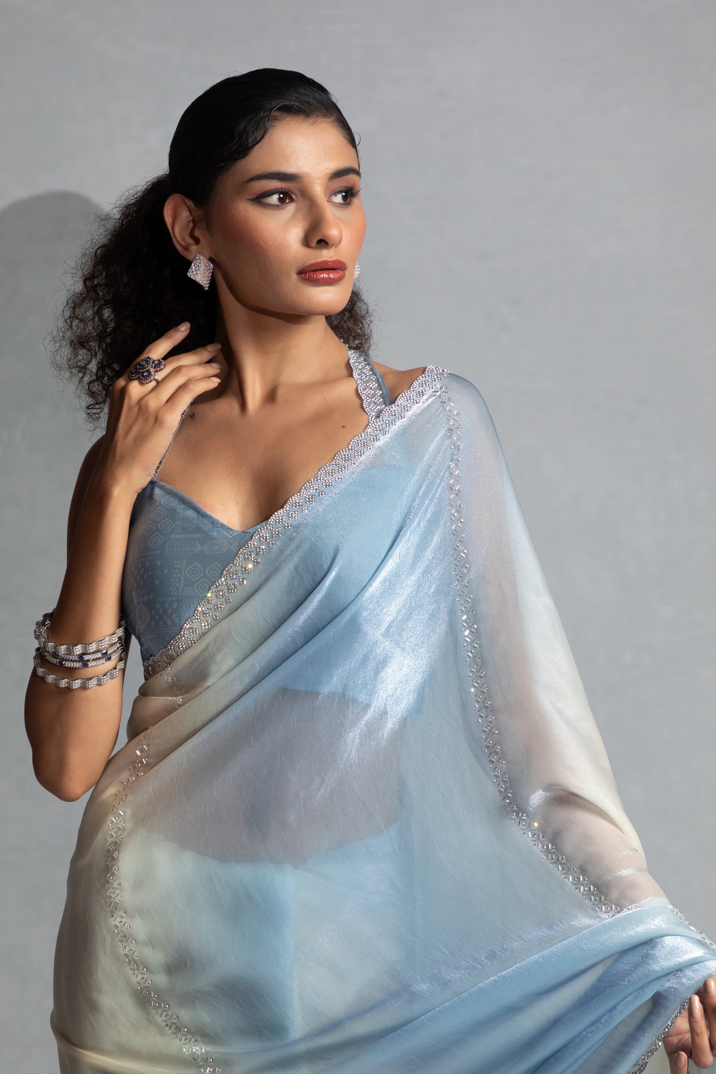 2-Tone Grey Satin Silk Stone Work Saree-ZB134878_2_SareeButa.com