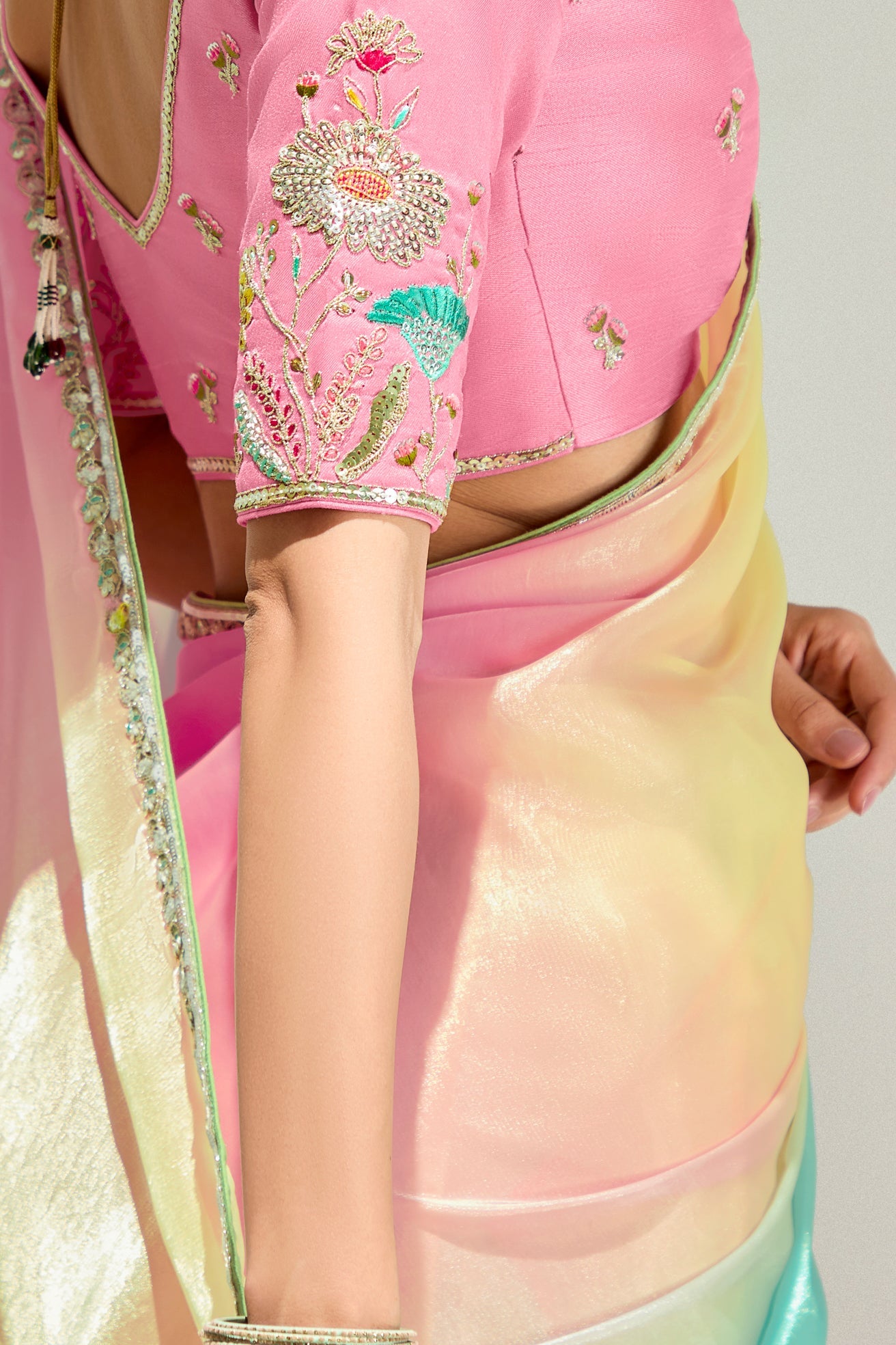 2-Tone Multicolor Organza Tissue Saree-ZB134901_3_SareeButa.com