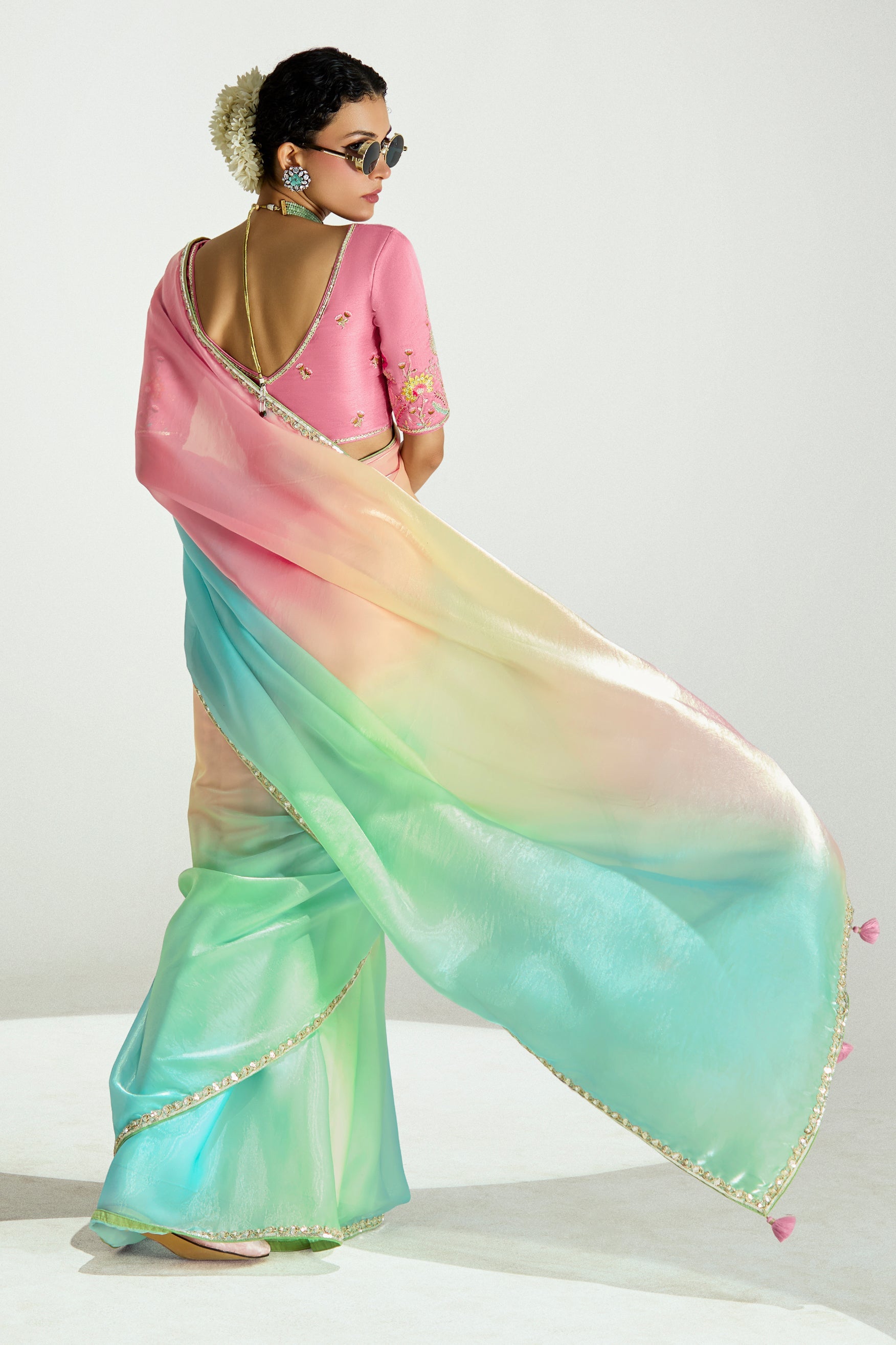 2-Tone Multicolor Organza Tissue Saree-ZB134901_4_SareeButa.com