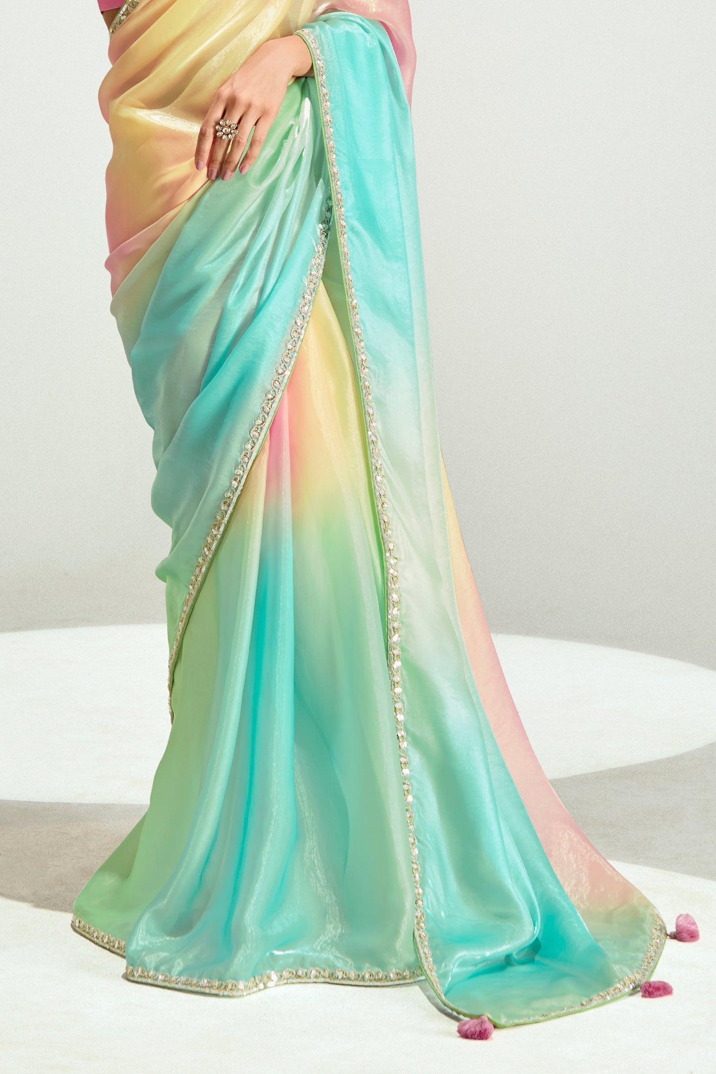 2-Tone Multicolor Organza Tissue Saree-ZB134901_5_SareeButa.com