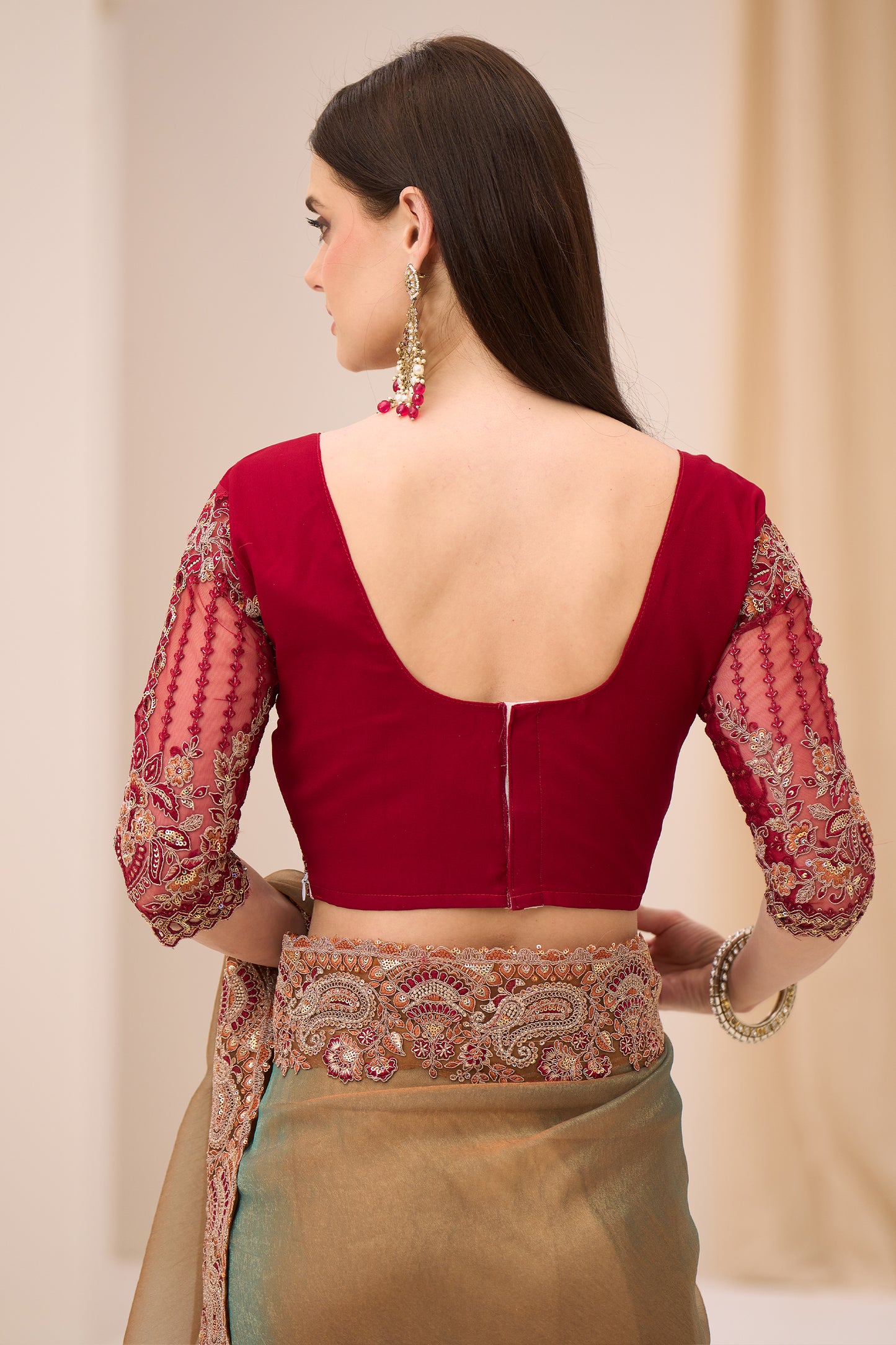2-Tone Olive Embroidered Georgette Tissue Saree-SAR12447_4_SareeButa.com