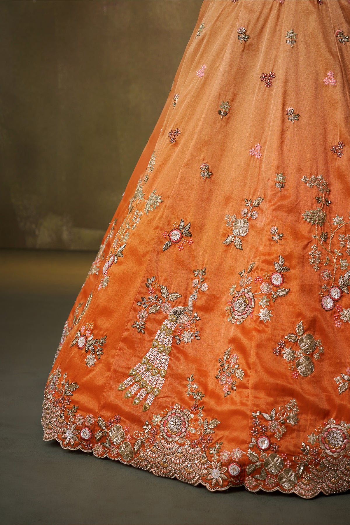 2-Tone Orange Semi Stitched Embroidered Tissue Lehenga-SAR12852_3_SareeButa.com