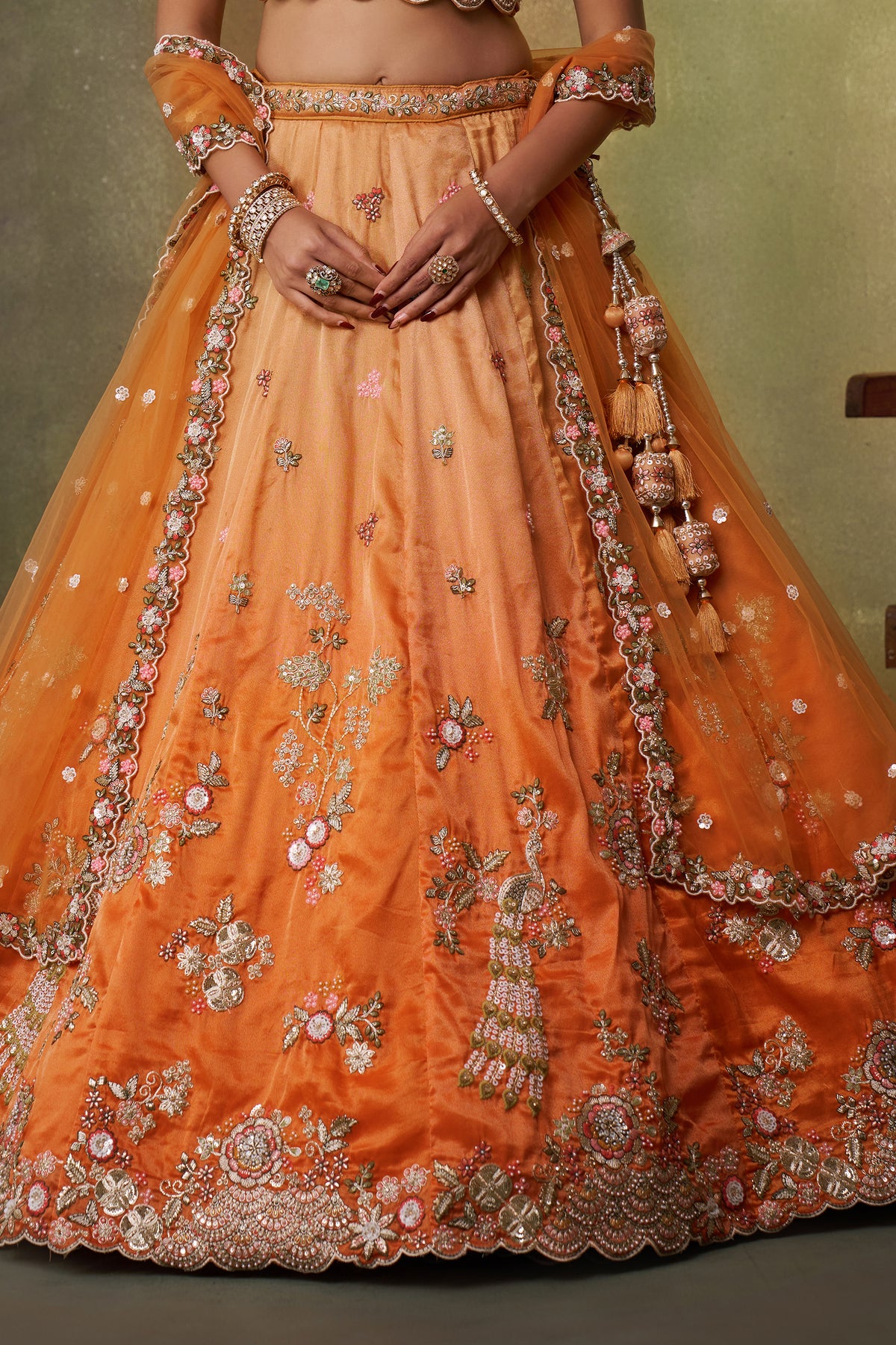 2-Tone Orange Semi Stitched Embroidered Tissue Lehenga-SAR12852_8_SareeButa.com
