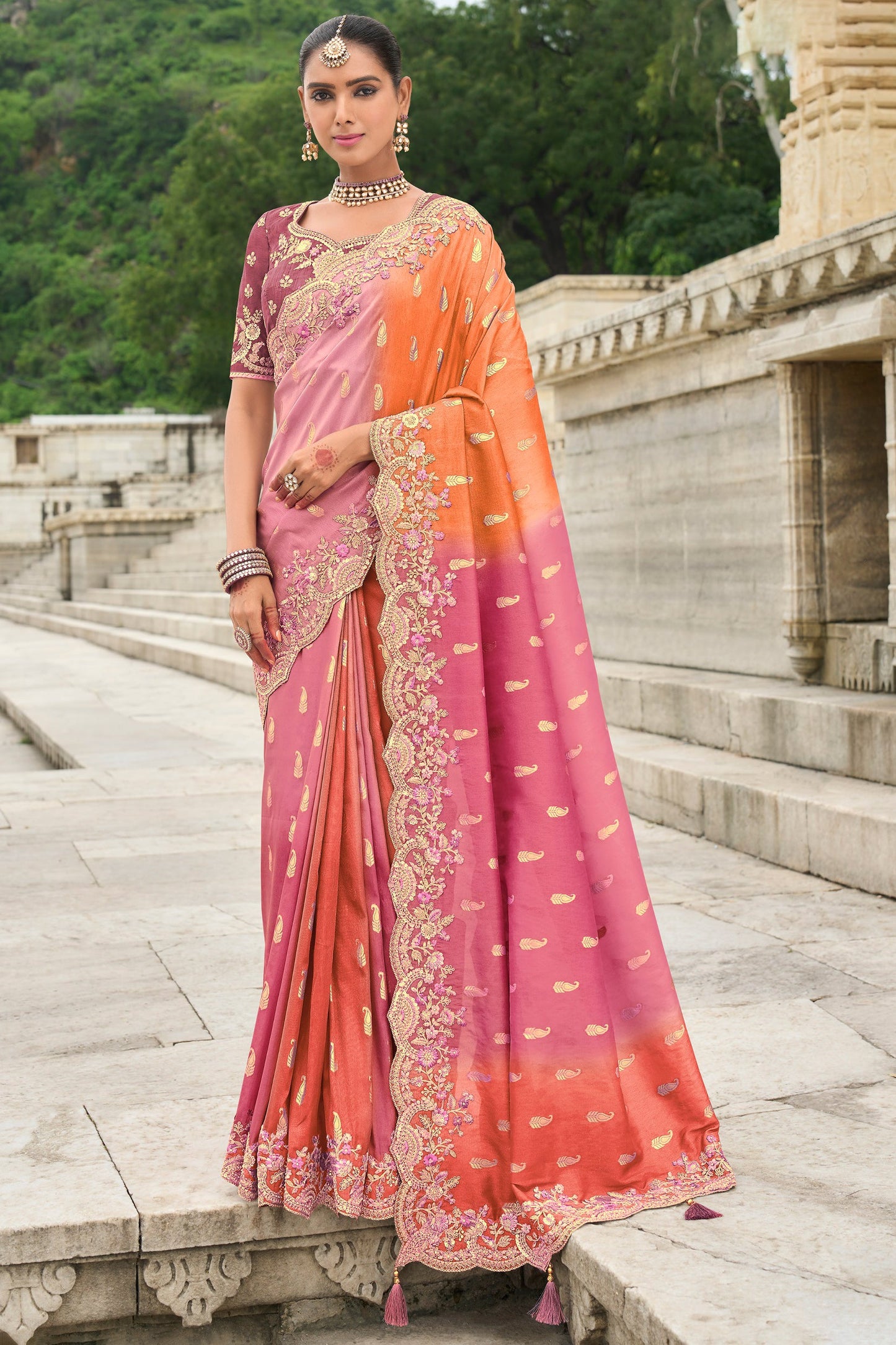 2-Tone Pink Banarasi Saree-ZB134497_1_SareeButa.com