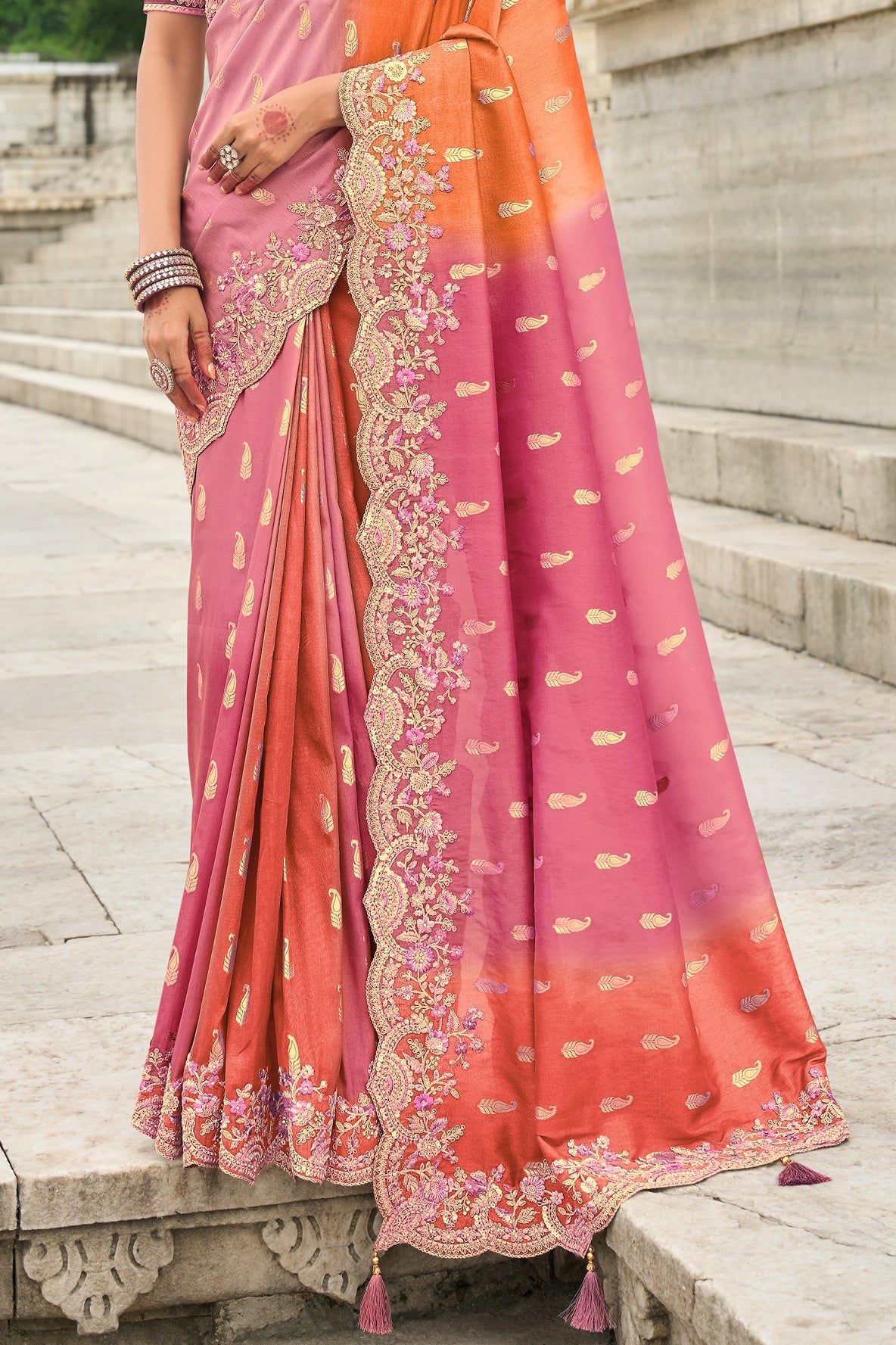 2-Tone Pink Banarasi Saree-ZB134497_3_SareeButa.com