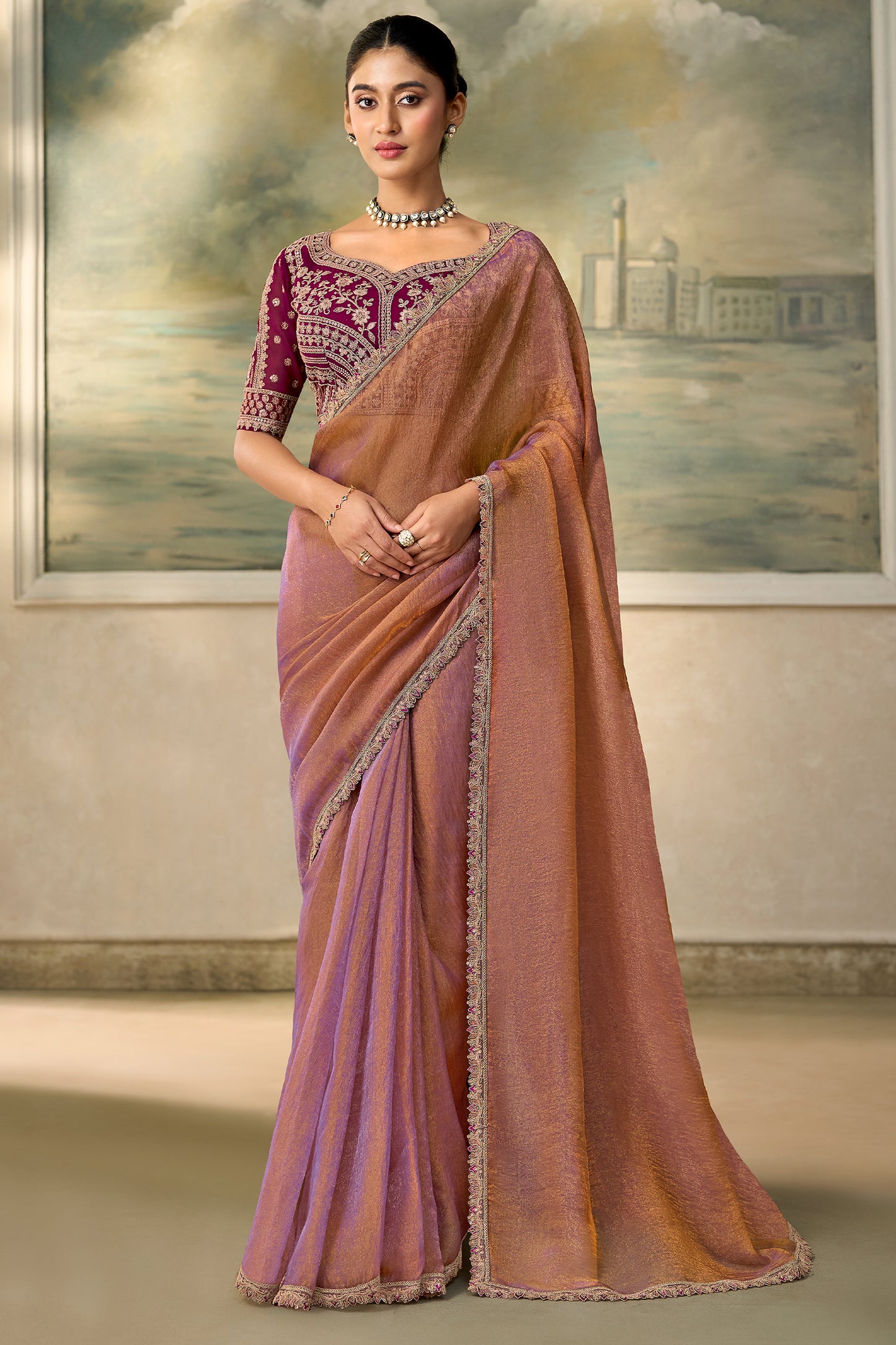 2-Tone Pink Embroidered Georgette Tissue Saree-SAR13183_1_SareeButa.com