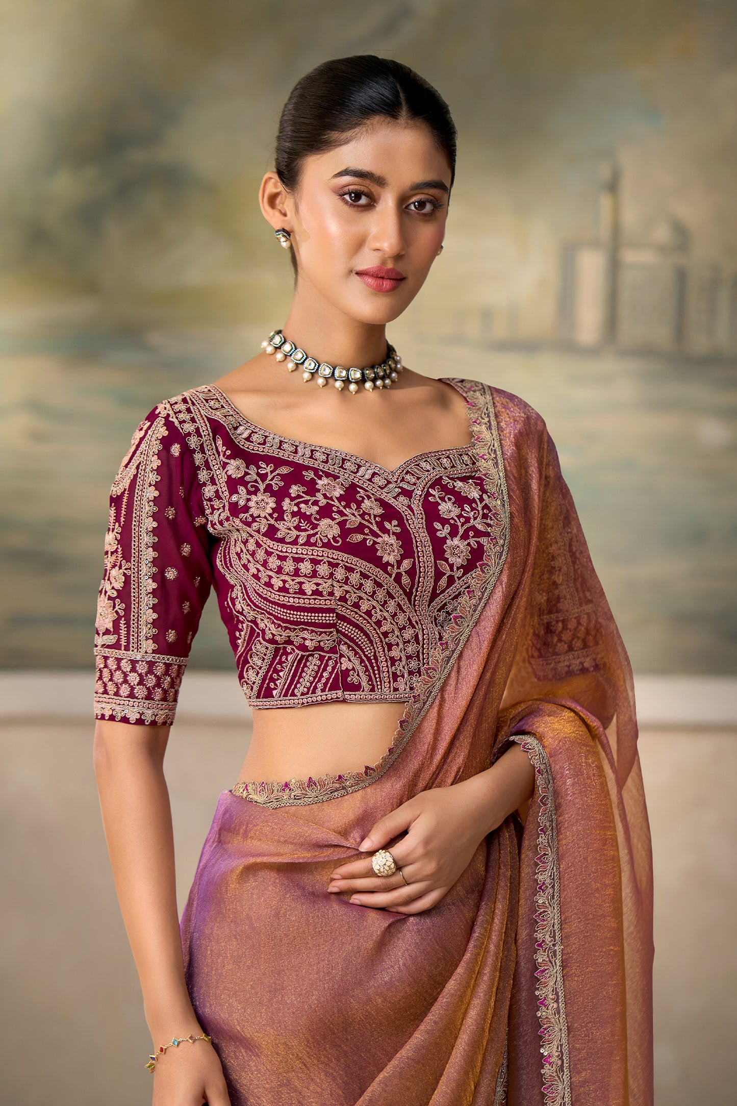 2-Tone Pink Embroidered Georgette Tissue Saree-SAR13183_2_SareeButa.com