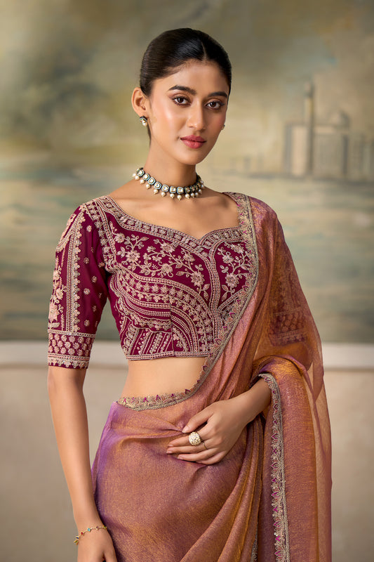 2-Tone Pink Embroidered Georgette Tissue Saree-SAR13183_2_SareeButa.com