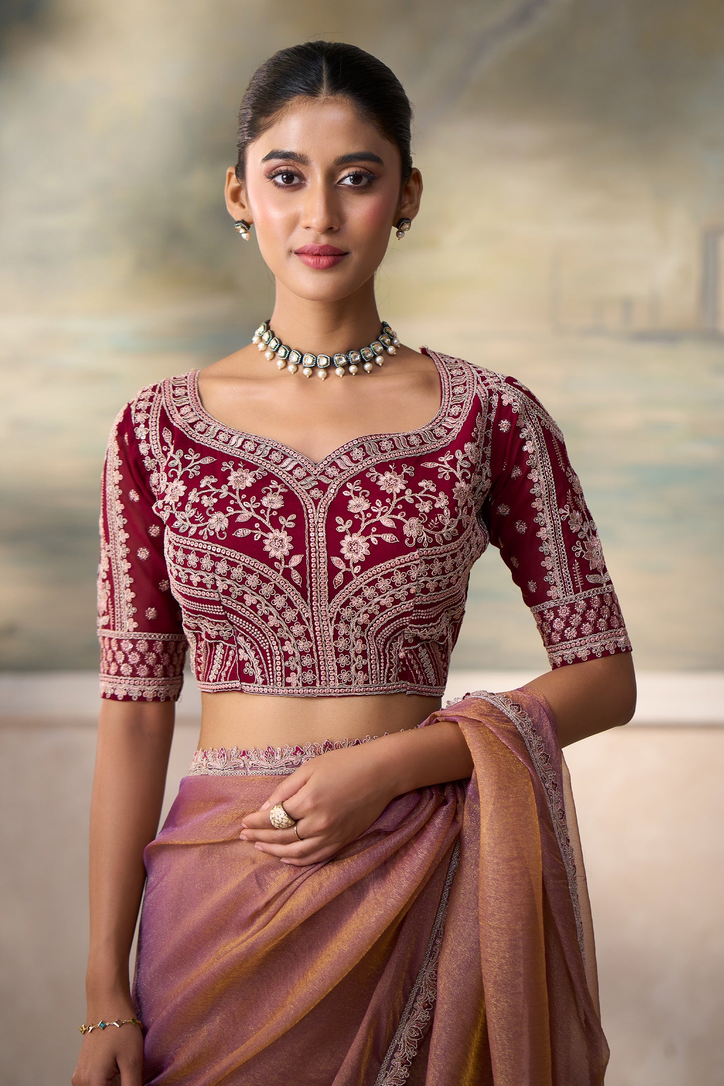 2-Tone Pink Embroidered Georgette Tissue Saree-SAR13183_3_SareeButa.com