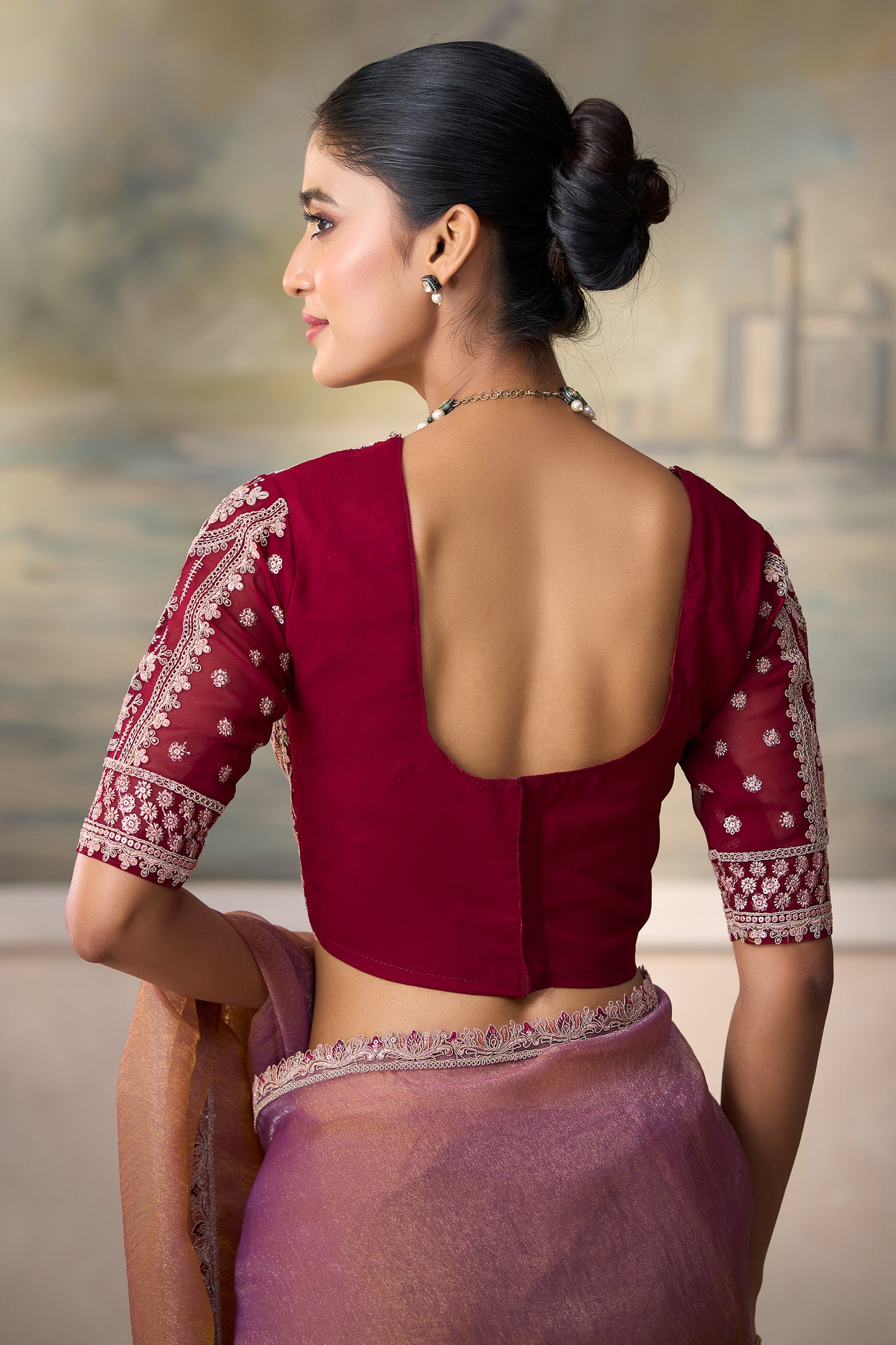 2-Tone Pink Embroidered Georgette Tissue Saree-SAR13183_4_SareeButa.com