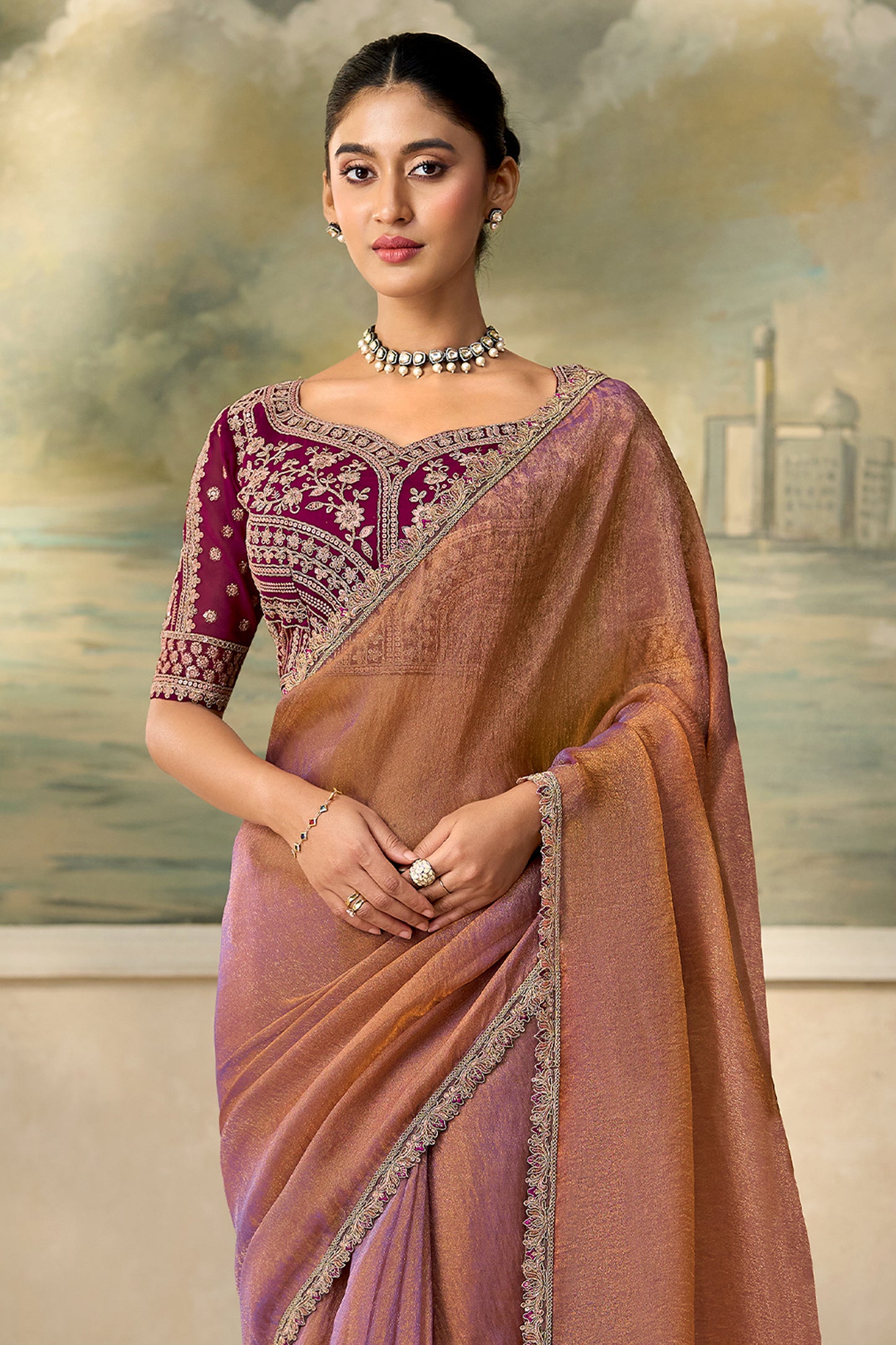 2-Tone Pink Embroidered Georgette Tissue Saree-SAR13183_5_SareeButa.com